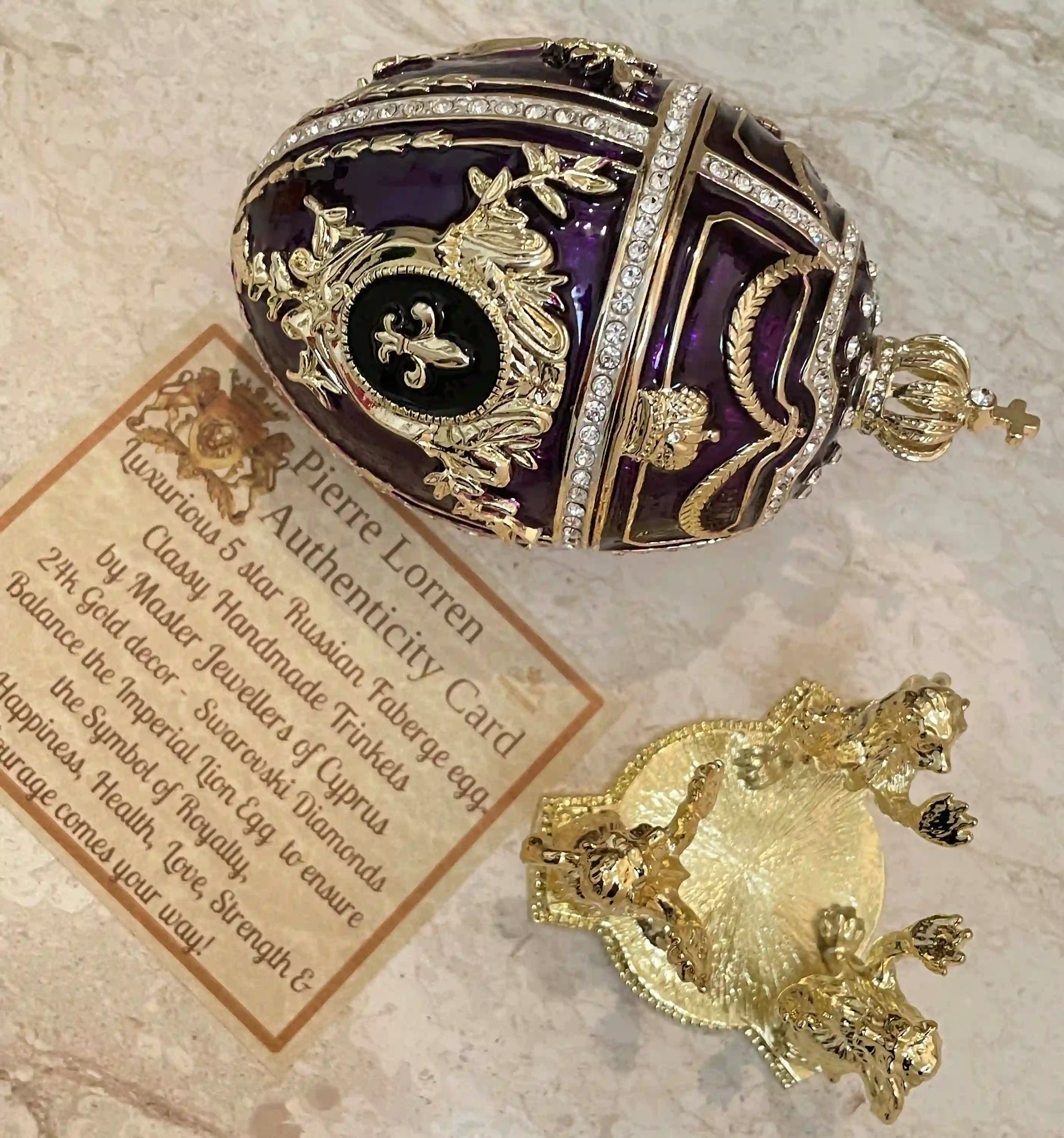 5* Designer Birthstone Amethyst Faberge Egg style Fabrege Egg 300 Swarovskis HANDSET Faberge Birthstone Birthday gift for women 24k HANDMADE 