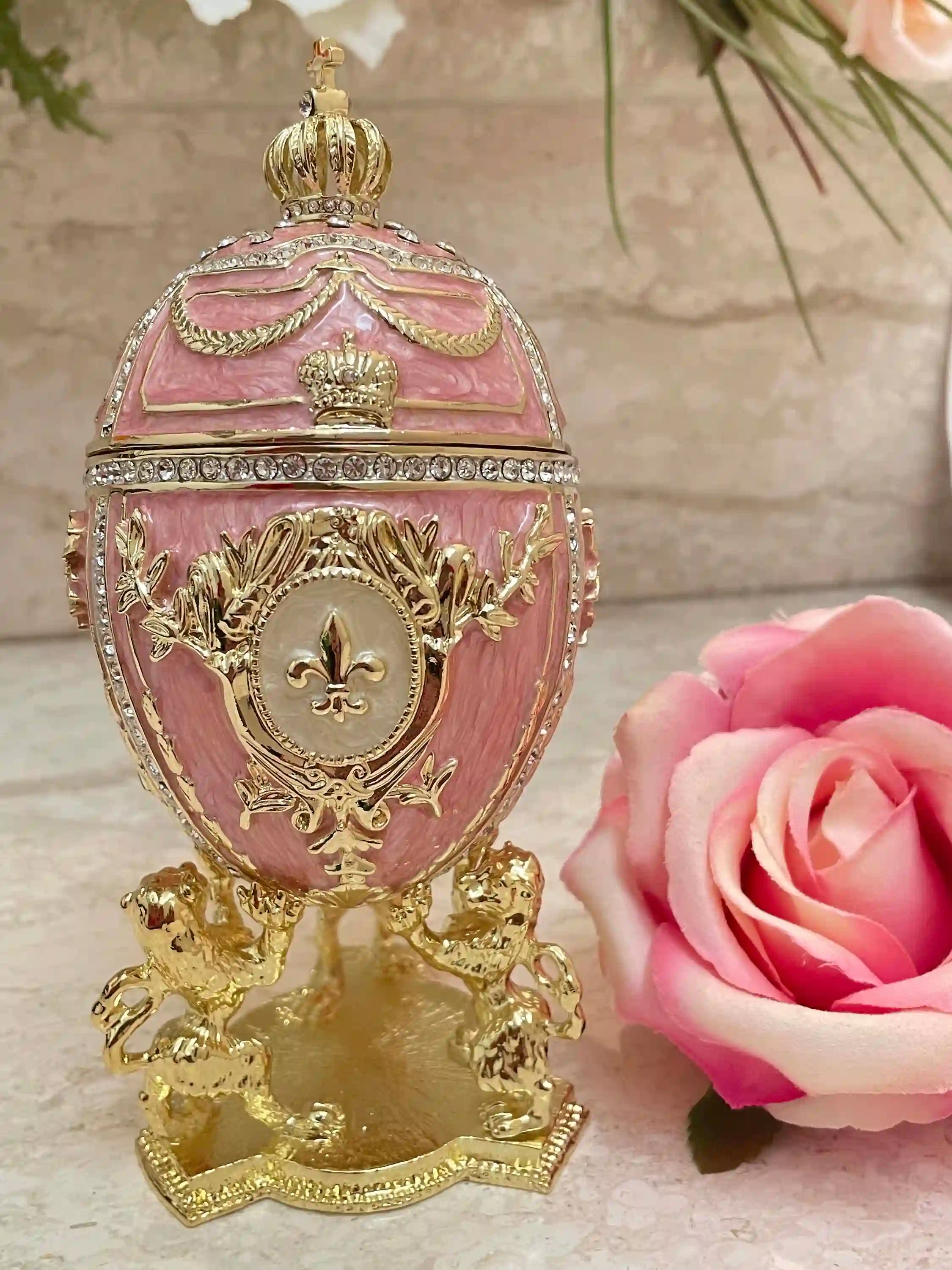 Exquisite 5 Star Faberge egg HANDPAINTED Imperial Faberge egg style 24kGOLD Swarovsk egg Valentine's day Girlfriend gift for Her Graduation 