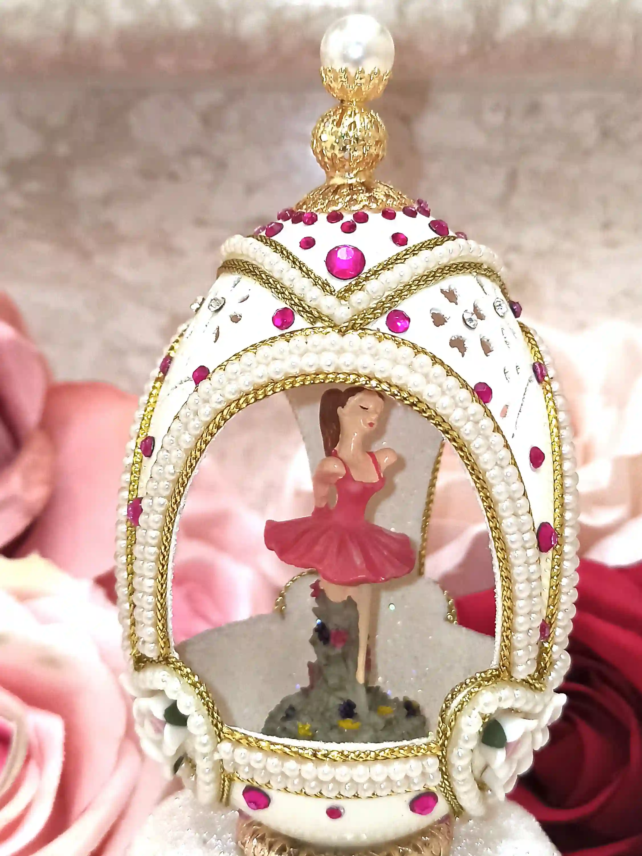 Personalized Gift for her Faberge egg Ornament Custom Figurine HAND Carved Natural Egg Faberge Music box Monogram 24k GOLD HANDMADE present 