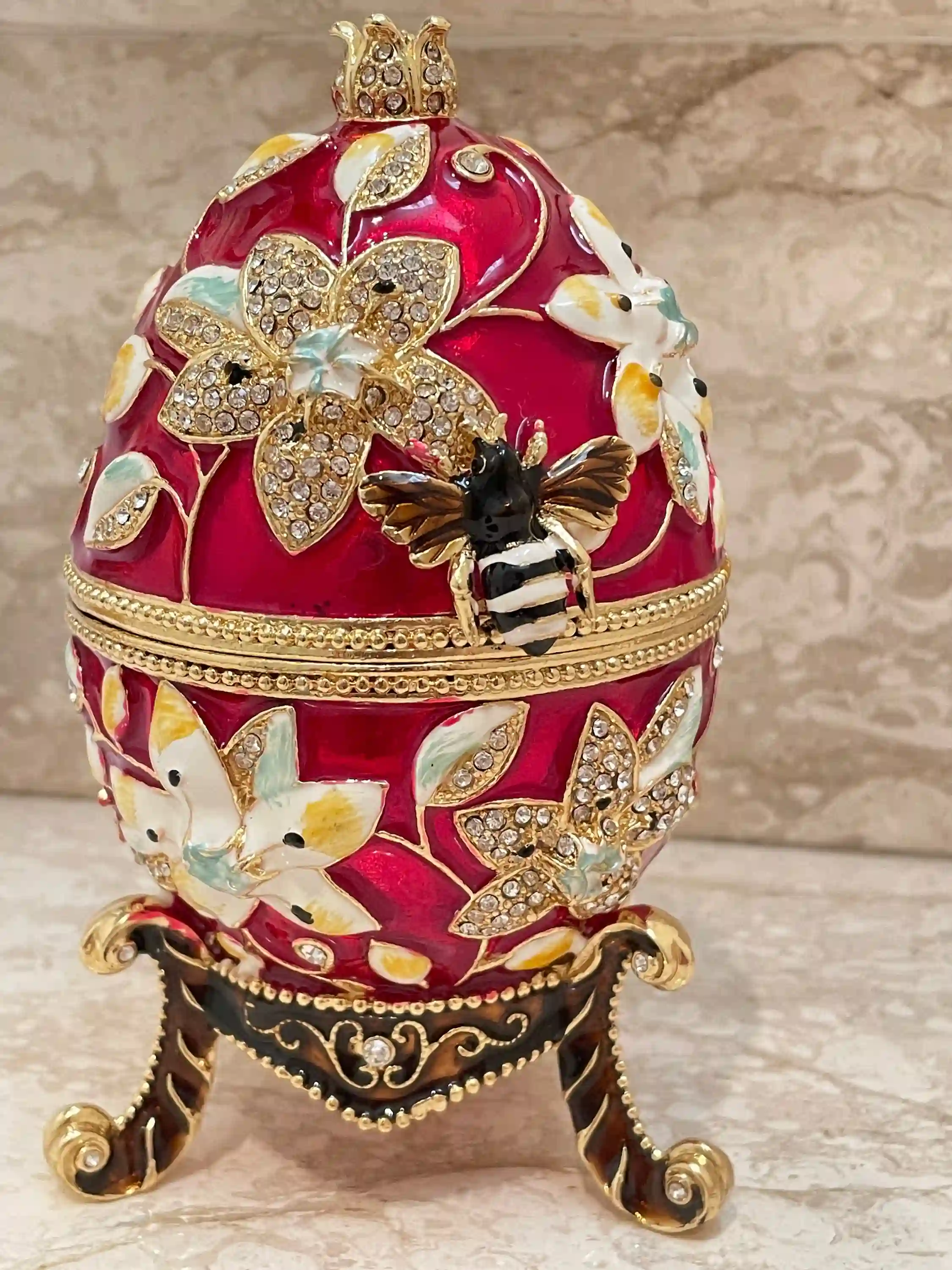 Faberge-Style, PLUS, Faberge-Style Egg PENDANT, Red Faberge Egg Christmas Gift, Faberge Style Egg, Valentines day Gift for her,Swarovski HANDSET-24KGOLD 