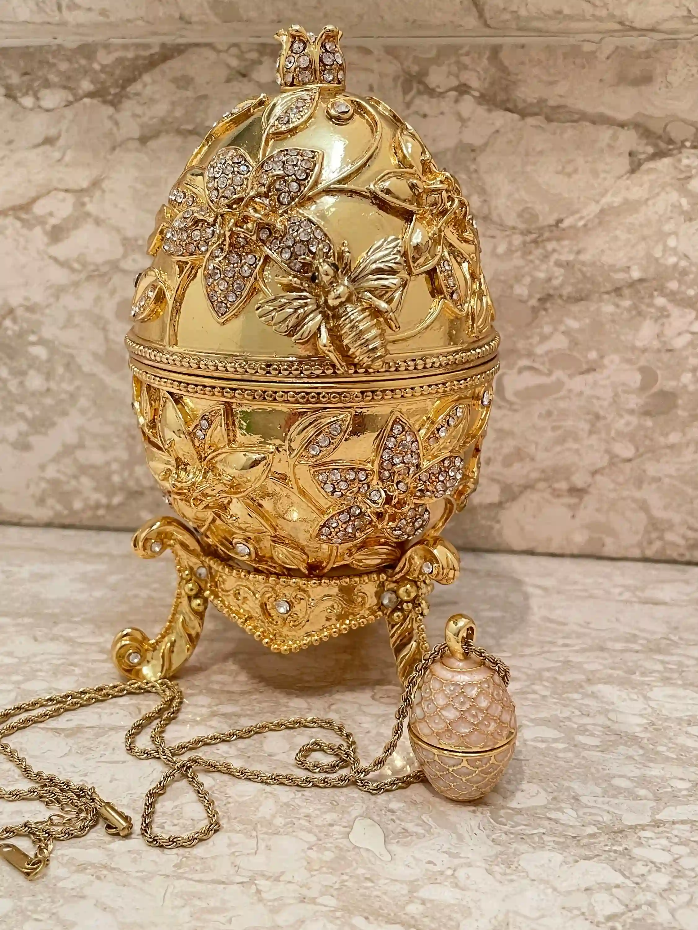 Faberge-Style Egg Jewelry Ring Proposal Box, Bridal Shower Gift for Bride toBe, Handmade Faberge style Egg, 400 Crystal Handset 24k Faberge Egg 