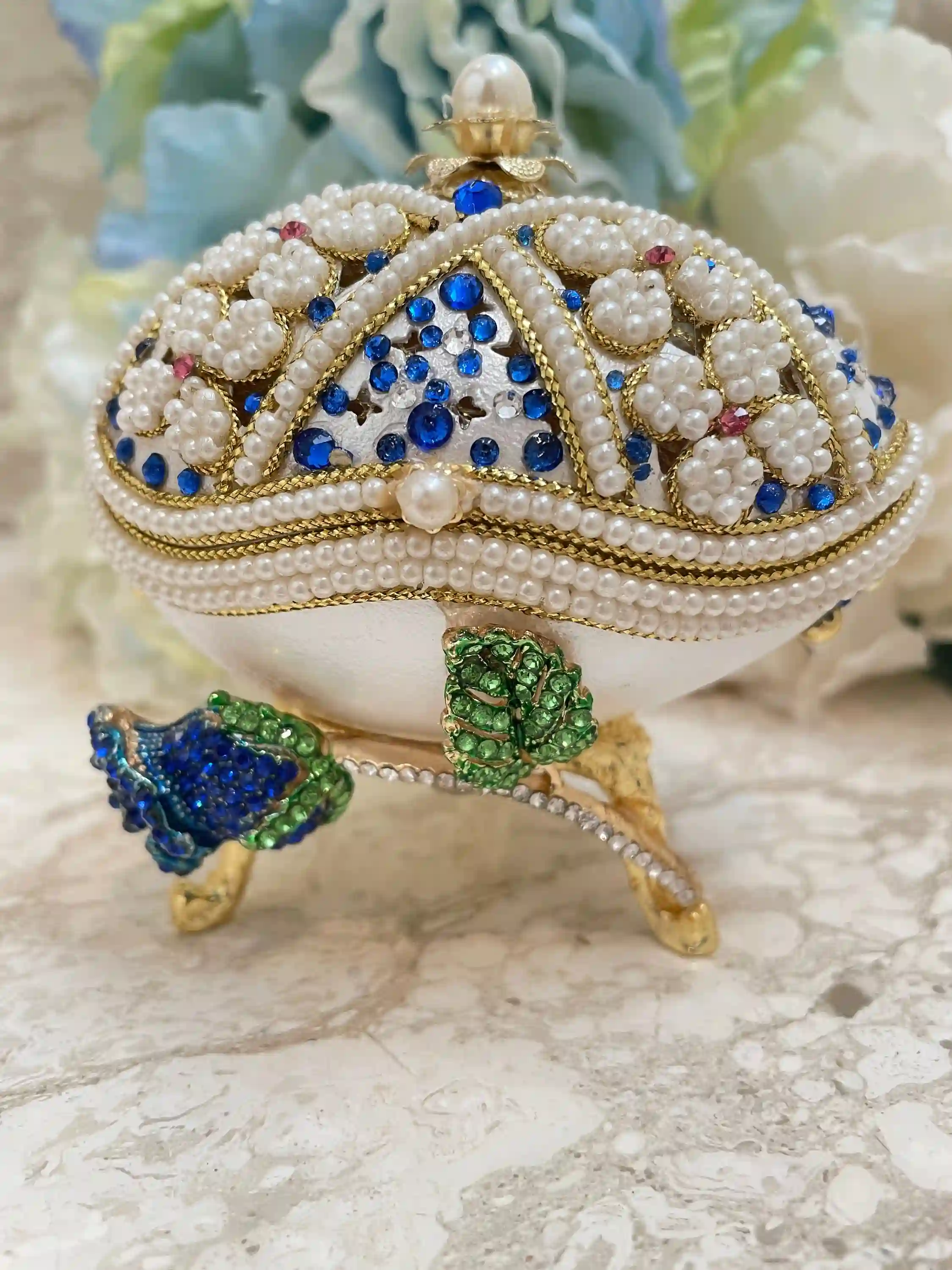 VALENTINE Day gift for her Something Blue FABERGE egg BRIDE tobe present on Valentine's day Faberge egg Handcarved Silk Musical Box present 