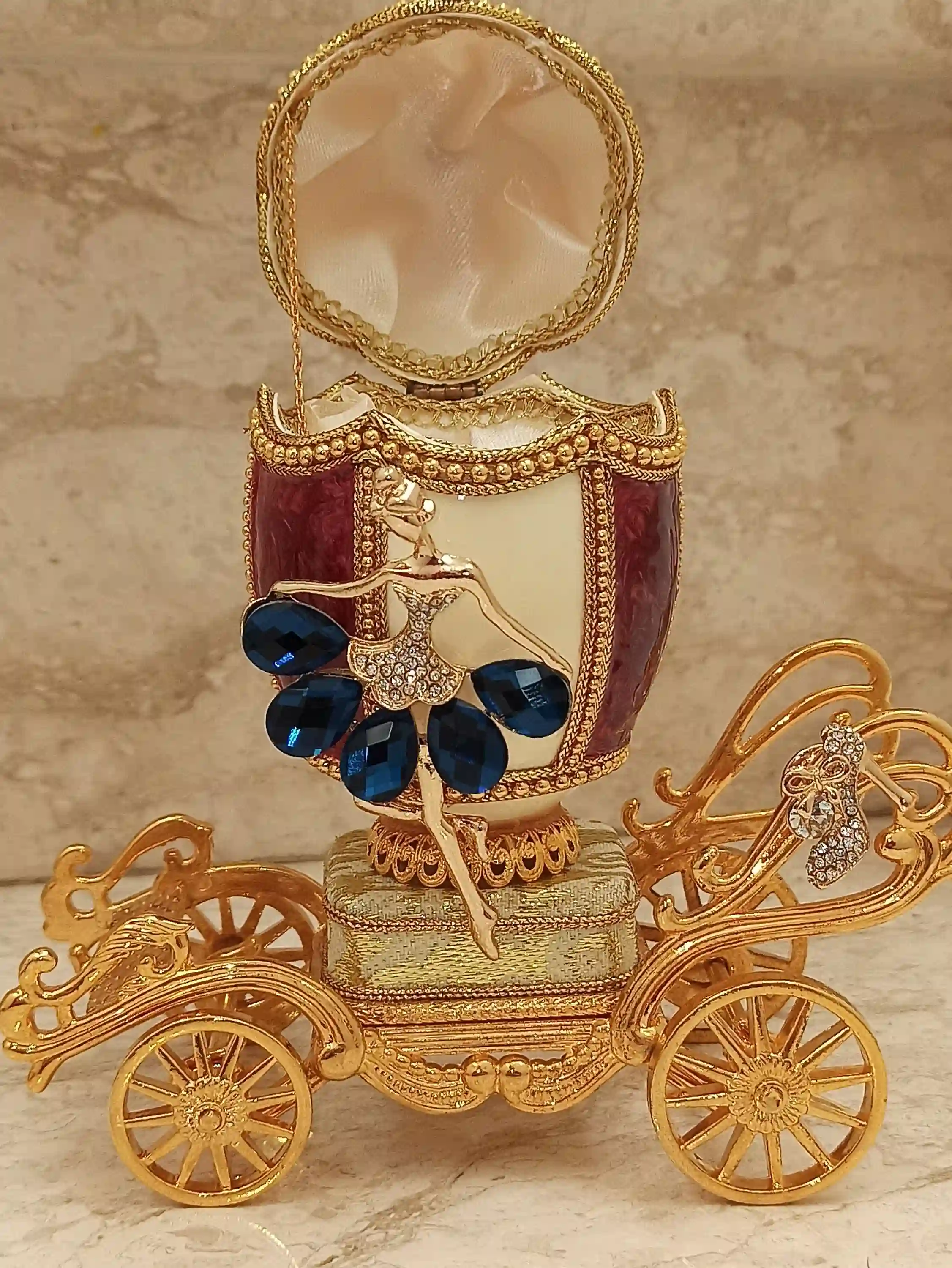 Precious Moments Proposal Ring box Cinderella 24k GOLD Carriage ONE Only FABERGE Music Unique Gift for Bride Fiance Daughter Bride Wedding 