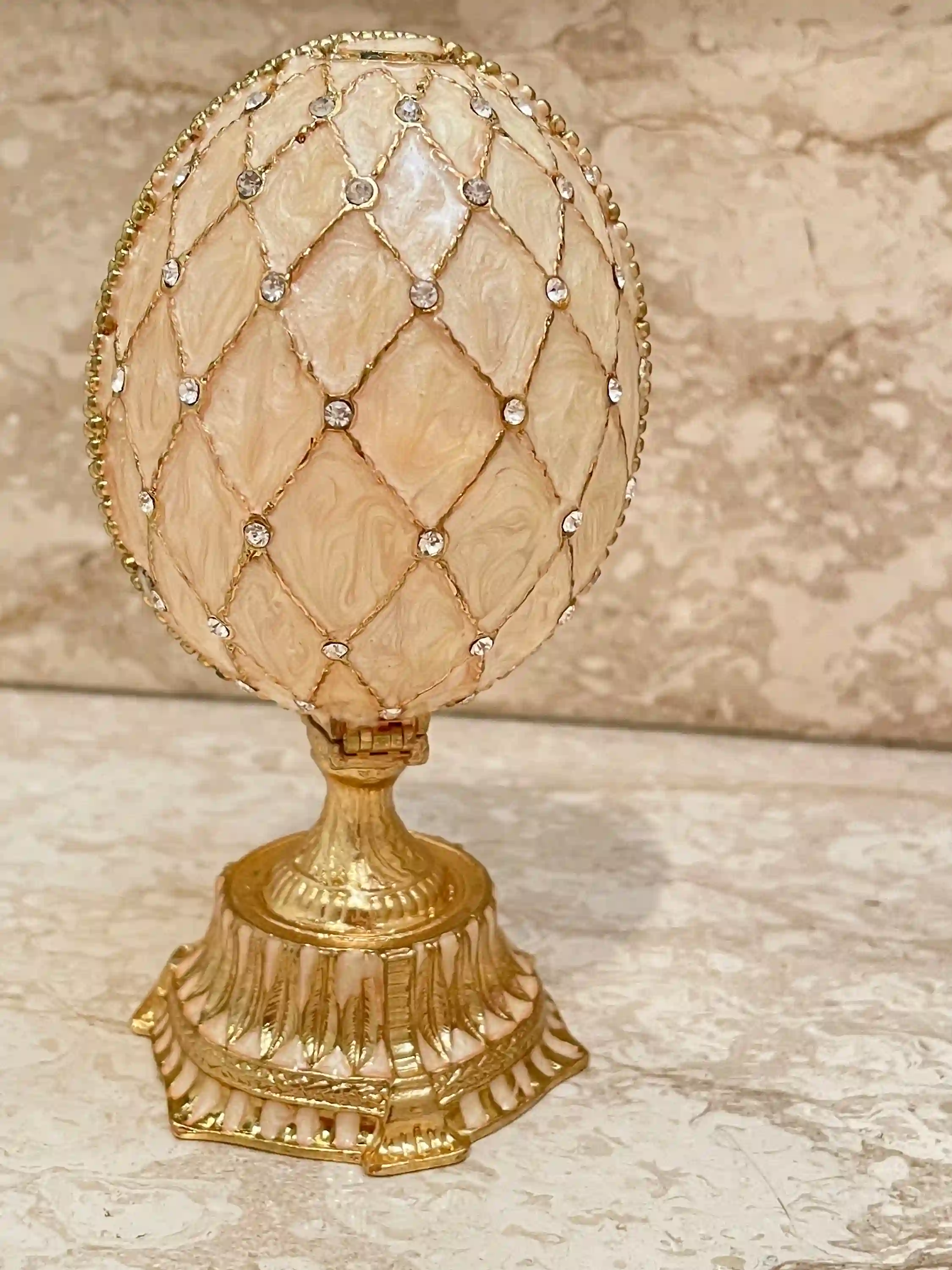 Faberge-Style Egg Decorative Boxes 333 Austrian Crystal Handset Jewelry Box Faberge Egg Imperial Crown Hideaway Trinket PLUS Faberge Necklace 24k 