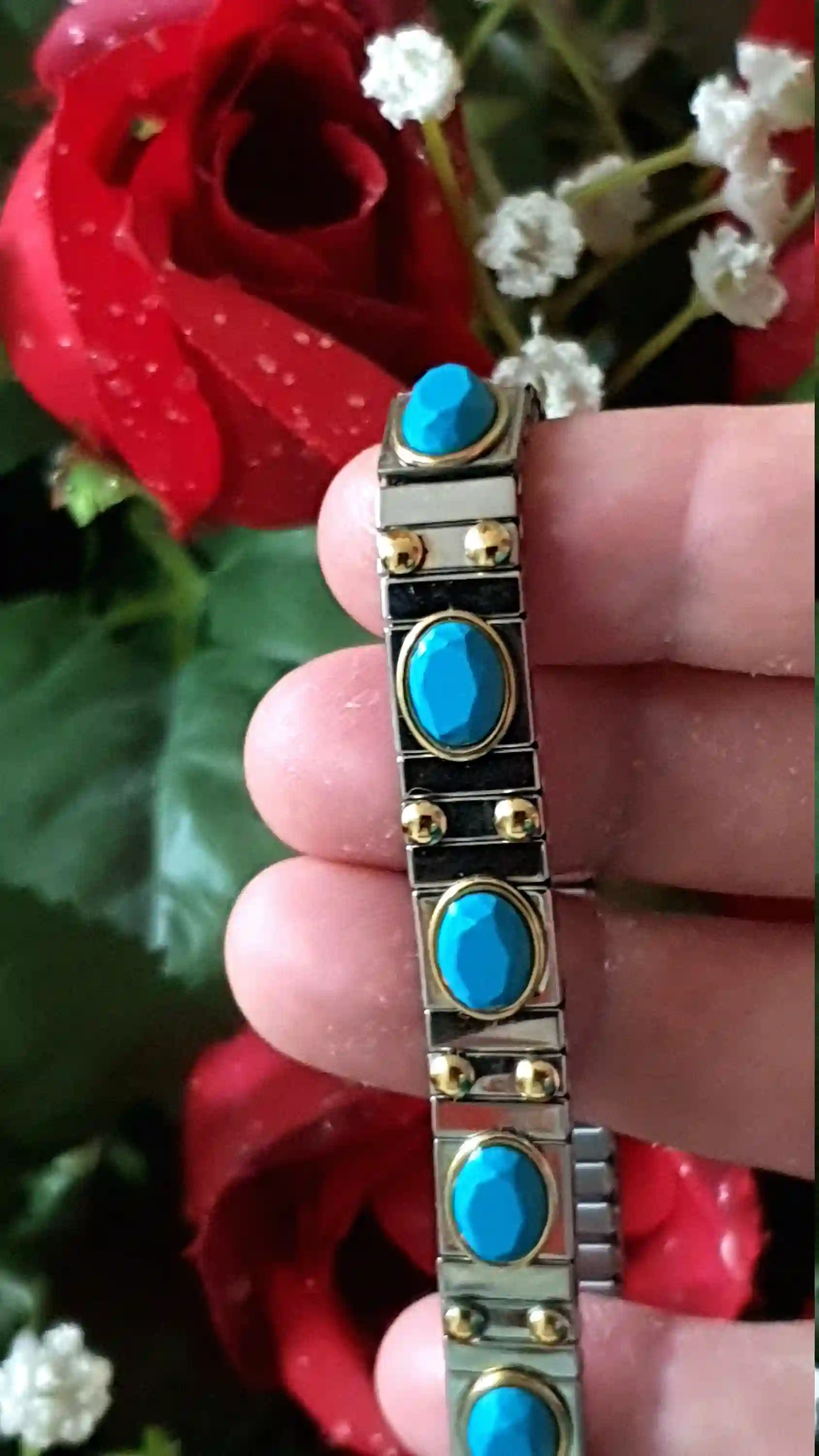 Blue Gemstone bangle bracelet/Blue SILVER stacking bangle/Blue gem flexible bracelet/December birthstone jewelry/Turquoise Gem Stack Bangle/ 