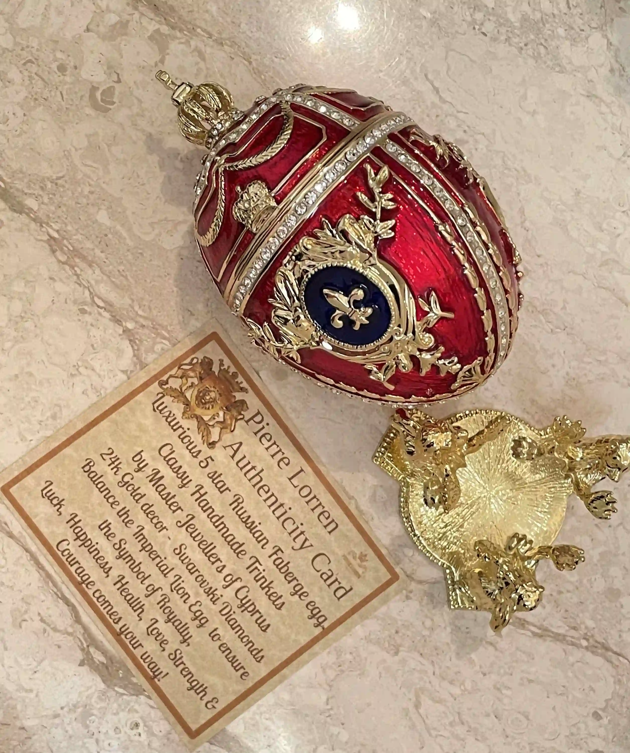 5* Valentines day gift for her Red Faberge egg Home decor Faberge style egg Swarovski HANDMADE Pure Gold Gift for her Luxury Jewelry Box 