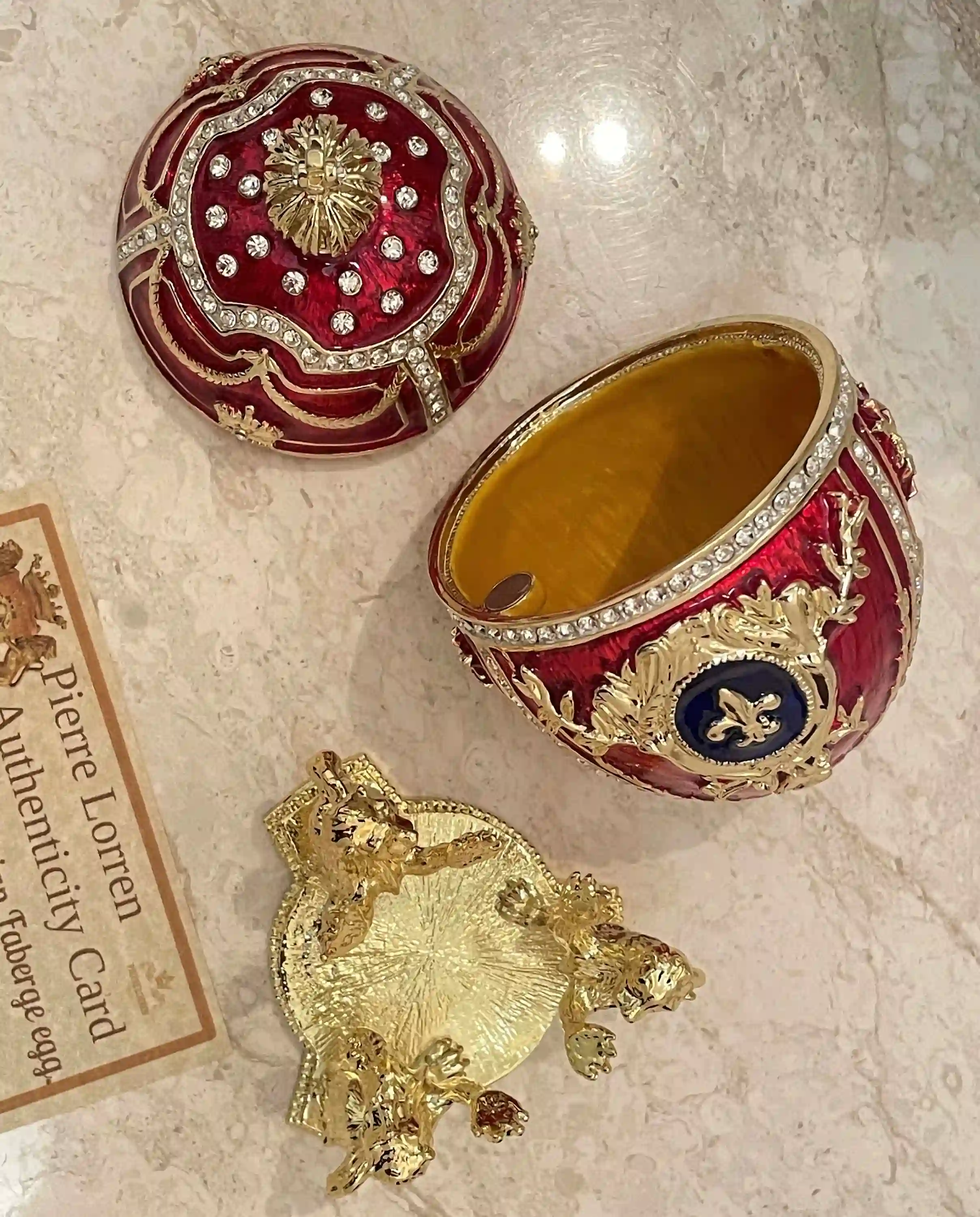 Deluxe 5* Faberge style egg Ornament Red Faberge egg style 24k Austrian Crystal HANDSET Faberge Mothers Day Valentines birthday gift for her 