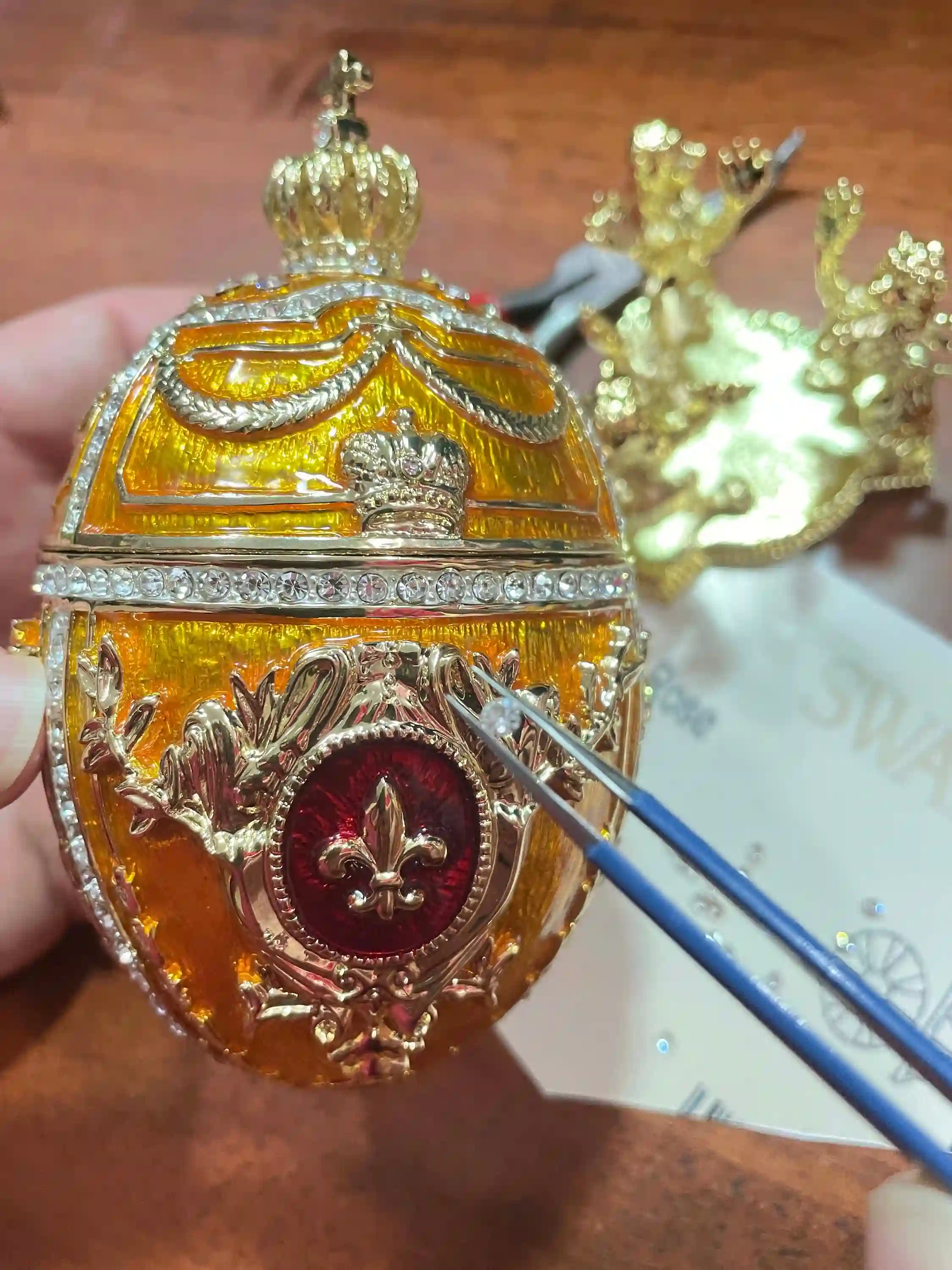 Luxurious 5* Tangerine Quartz Faberge Egg Decor Faberge Egg Jewelry box Guilloche 24k AustrianCrystal Handset Valentine Day Home Decor gift 