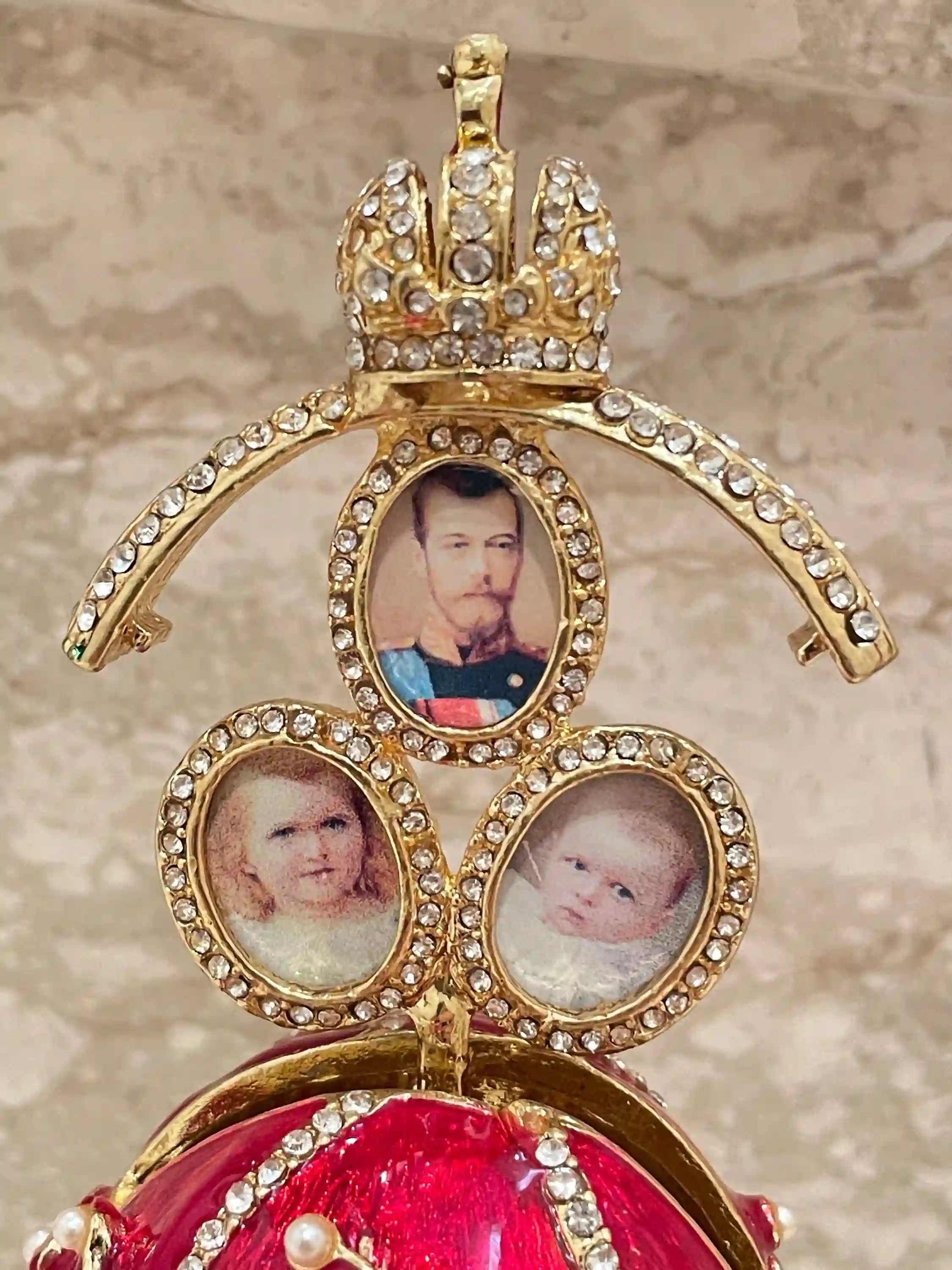 Handmade Red Faberge's Magnificent Lilies of the Valley Easter Egg Unique Photo frame Ornament Faberge Style Egg Austrian Crystal HANDSET 