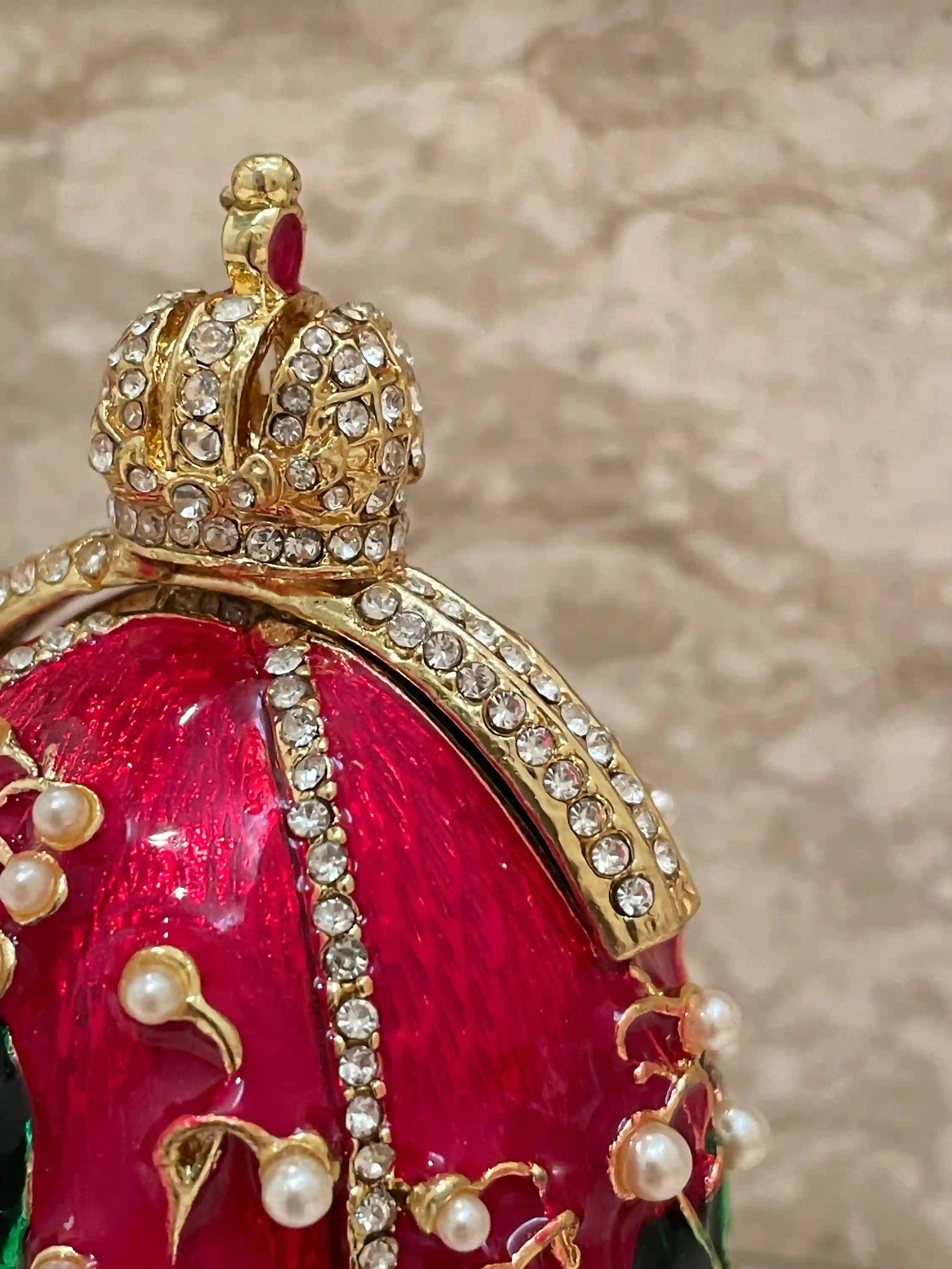 Handmade Red Faberge's Magnificent Lilies of the Valley Easter Egg Unique Photo frame Ornament Faberge Style Egg Austrian Crystal HANDSET 
