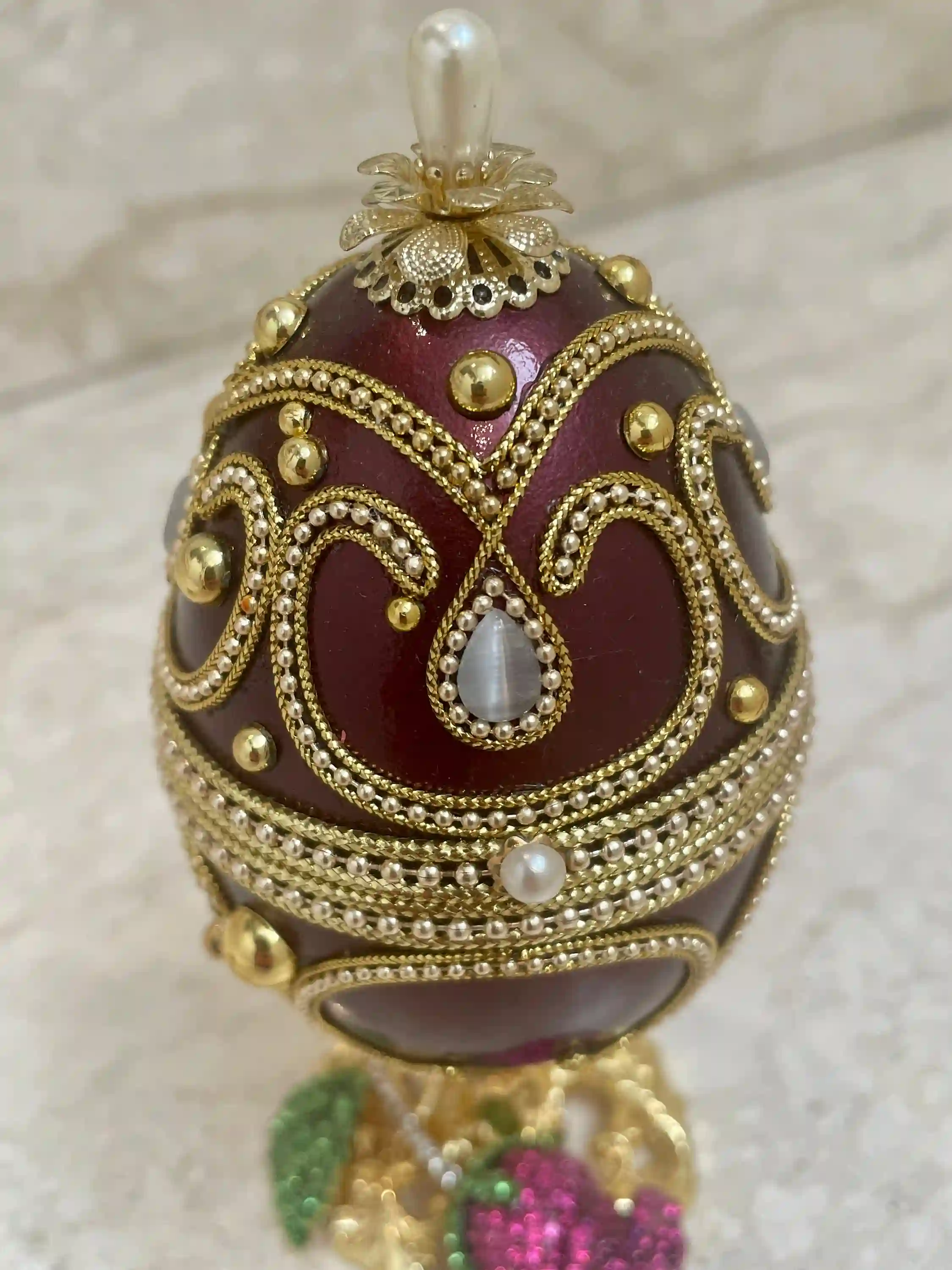 Valentines day Rose ONE OfA KIND Amethyst Rose Faberge-Style Egg Musical + Faberge Egg Diamond Necklace Gold Jewelry Gift for her Birthday Wedding 