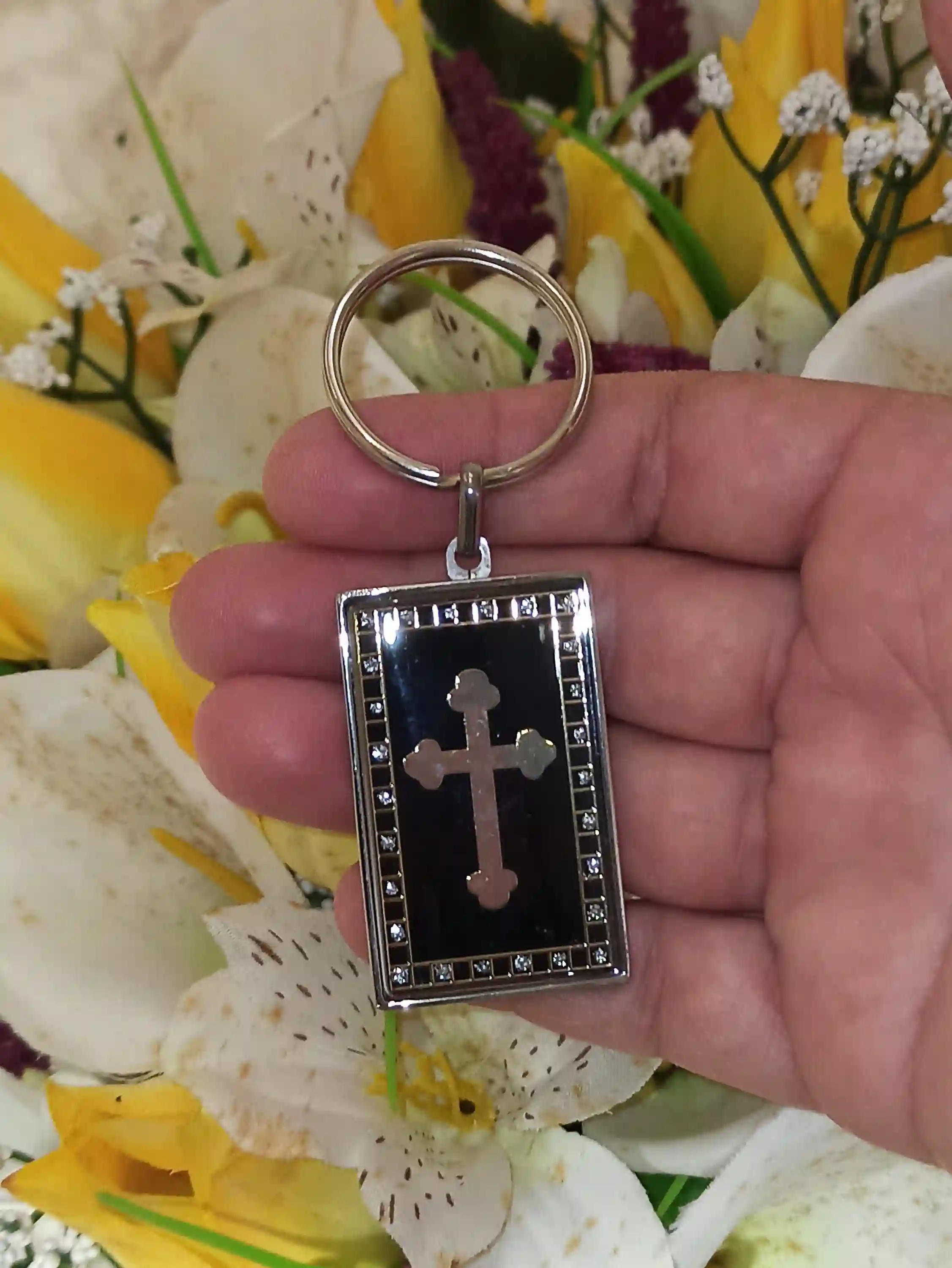 SILVER Cross Keychain Swarovski Diamond 24K Christian keychain Cross Key ring/Christian Keyring Cross Key chain/Christian Gift Confirmation 