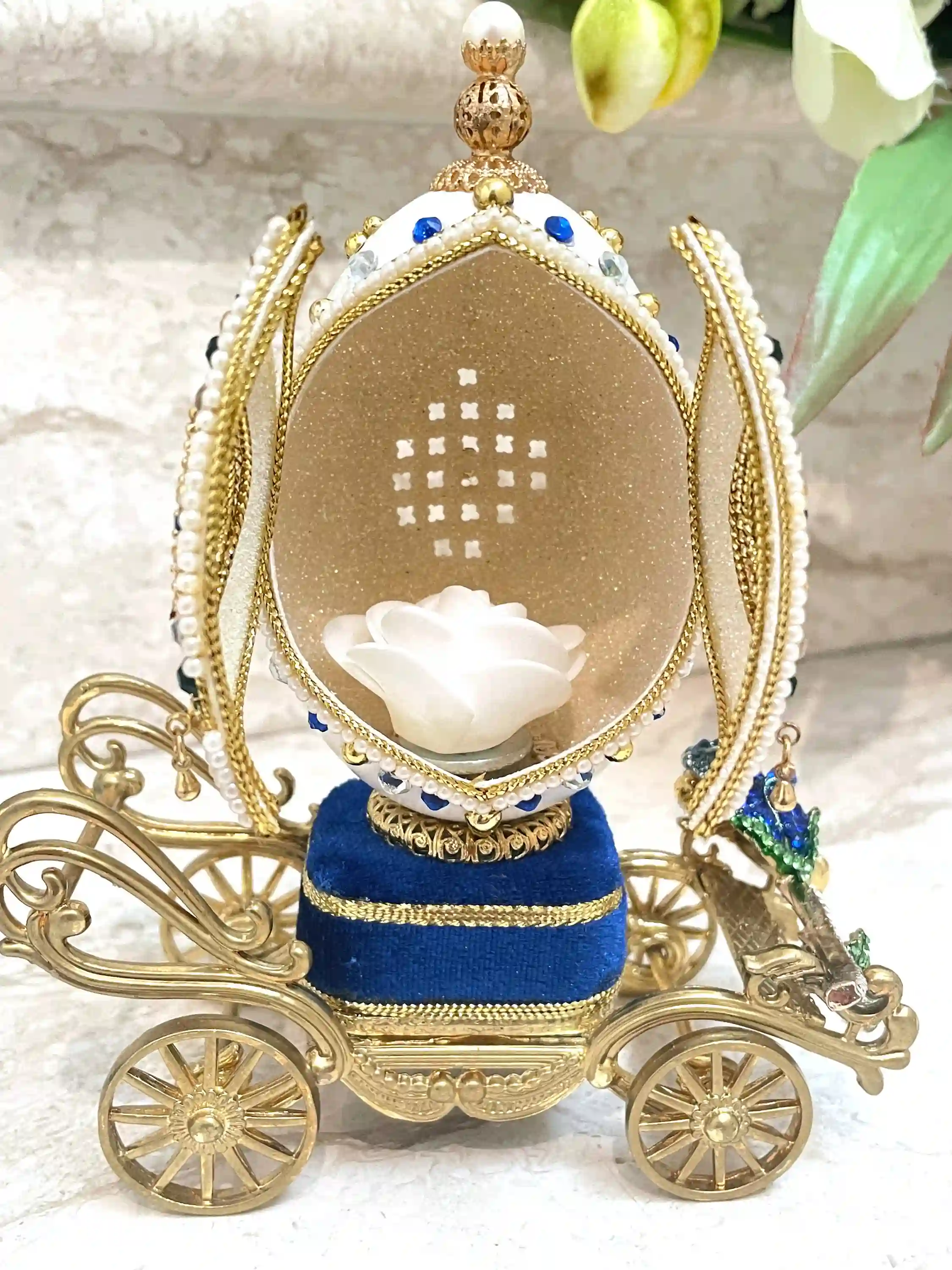 2002 REAL Faberge-Style Egg Art Musical Gifts - 21st Birthday Gift from Dad - 21 Anniversary gift - Wife gift ideas 21 year old gift her 24k GOLD 