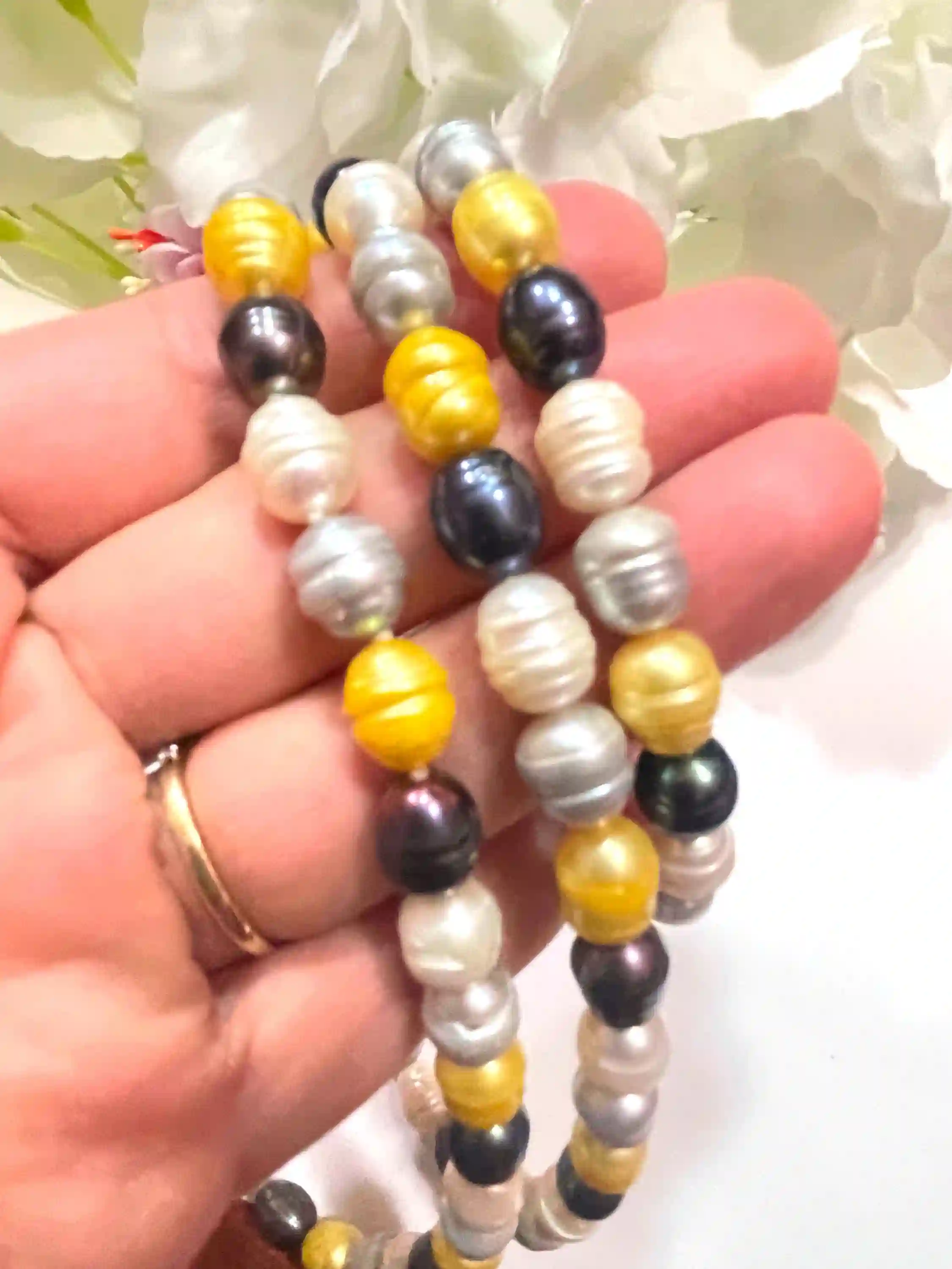 PEARL Jewelry Tahitian Pearls Multi Colored AKOYA Pearl Necklace Mother's Day Gift Genuine Pearl Necklace Grandmother's Gift Wife gift 35