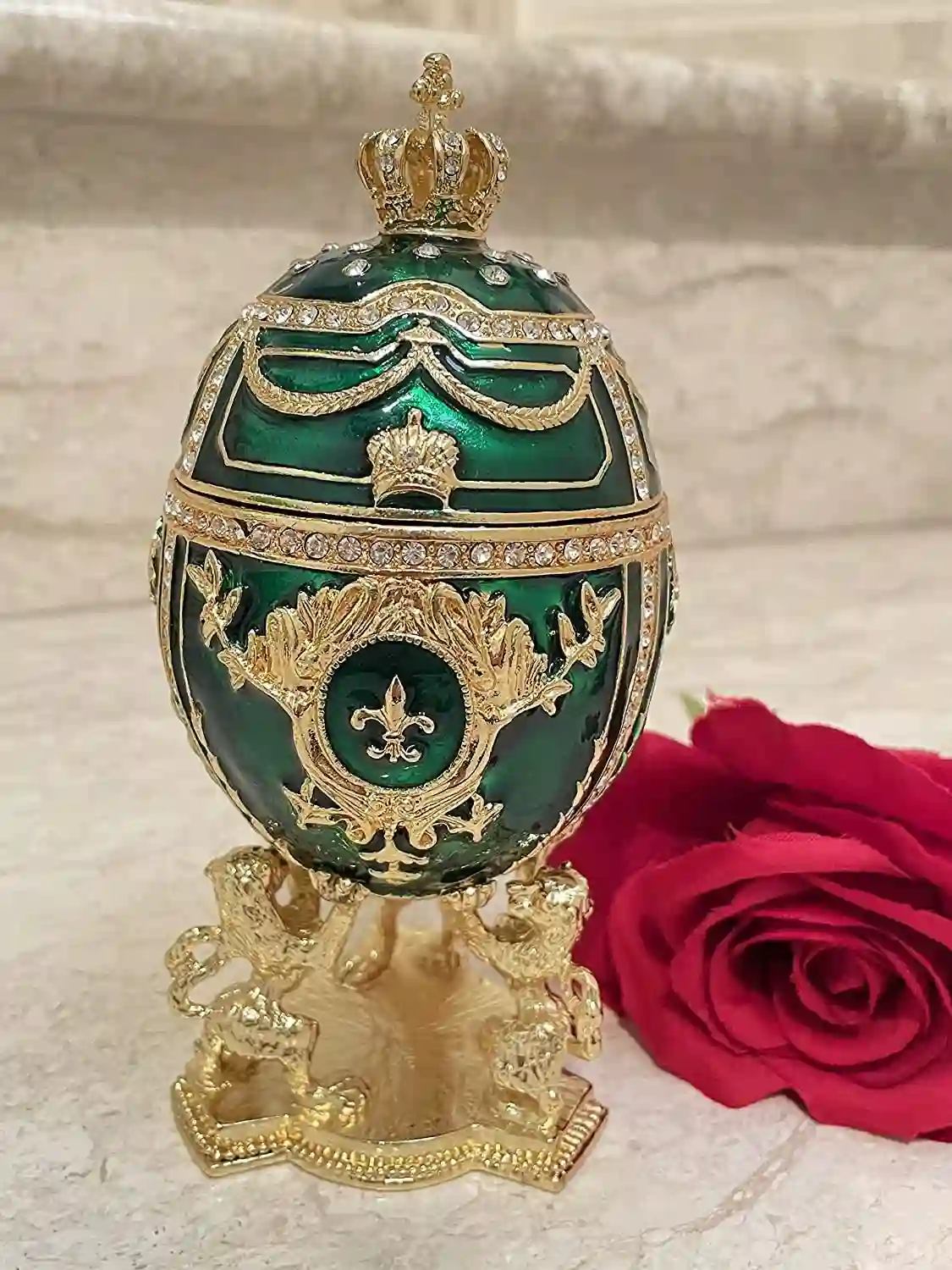 Faberge Egg, Emerald Jewelry Box, Faberge Green Egg, Birthday gift, Faberge style Decorative boxes, HANDMADE,200Austrian Crystal Handset 24k 