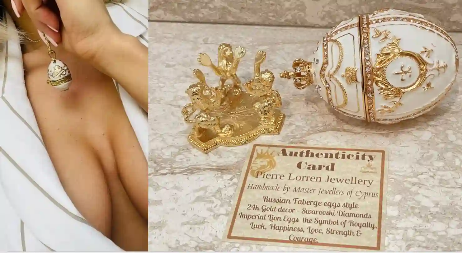 Luxury Handmade White Faberge Egg Crystal Jewelry box & Faberge Pendant Engagement gift for her Imperial Fabrerge style Egg SET 24k HANDSET 