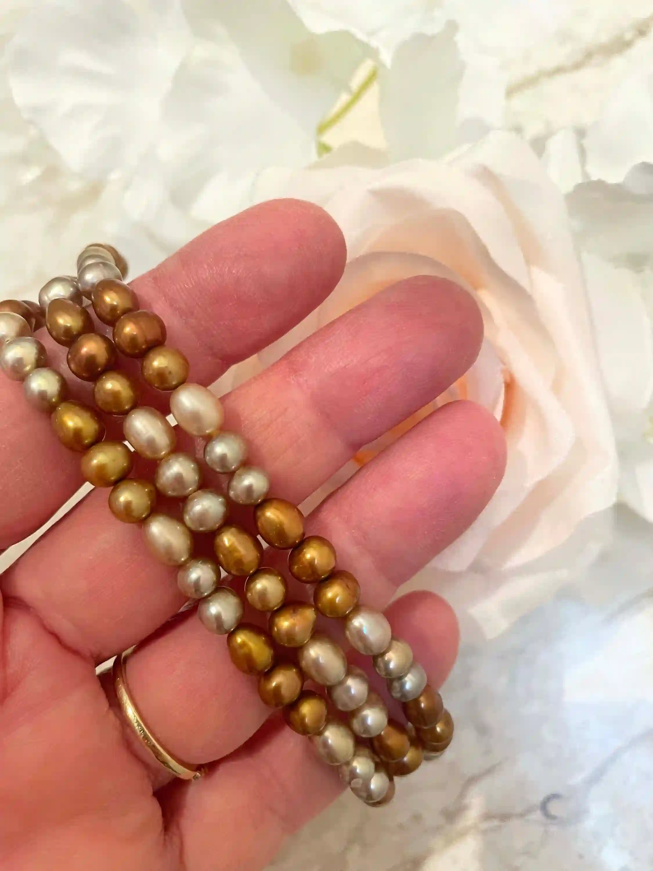 Akoya Pearl Necklace - Natural Pearl Jewelry - 3 strand Pearl Necklace - Solid Silver clasp 48cm -54 cm SILK Hand Knotted Pearl Jewelry wife 