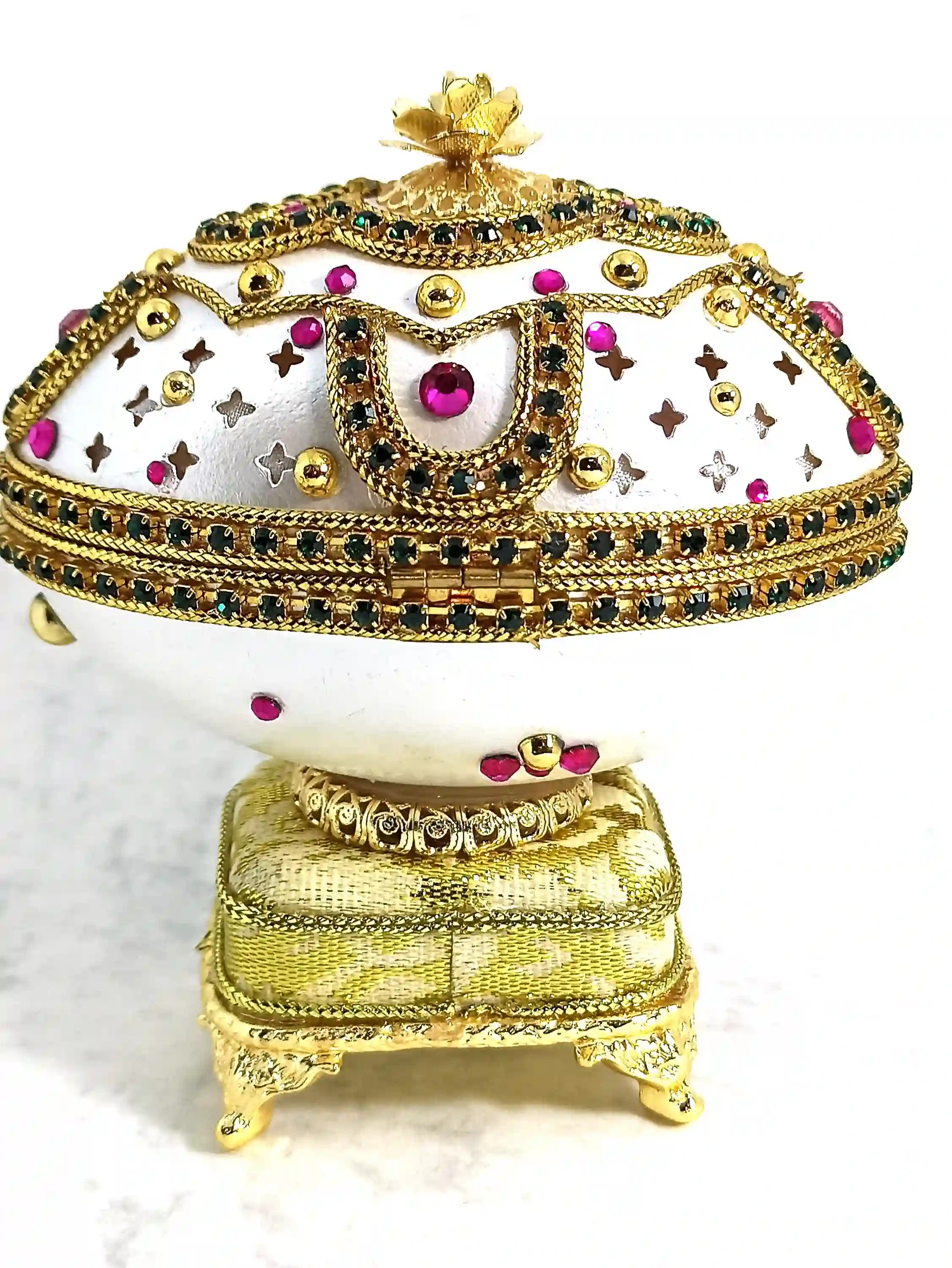 One Of a Kind Faberge Egg style HANDCARVD Collectible Faberge Egg Musical Silk Interior Jewelry box Amethyst Rose Valentines Day Christmas 