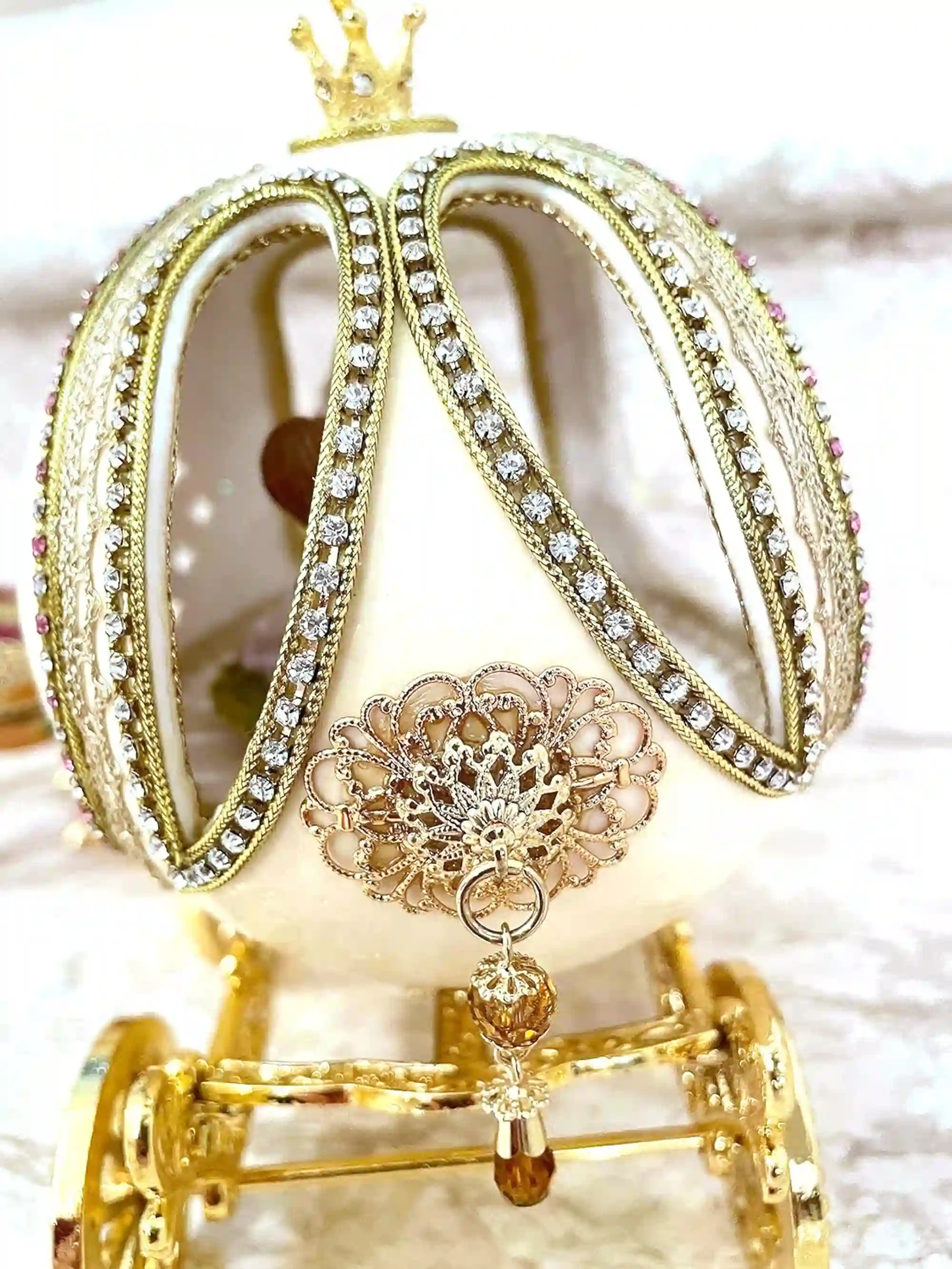One of a Kind XXXL Faberge-Style Egg Valentines day gift for wife 1989 Anniversary gift for Parents HEART Natural Handcarvd GOLD Couple Ornament 