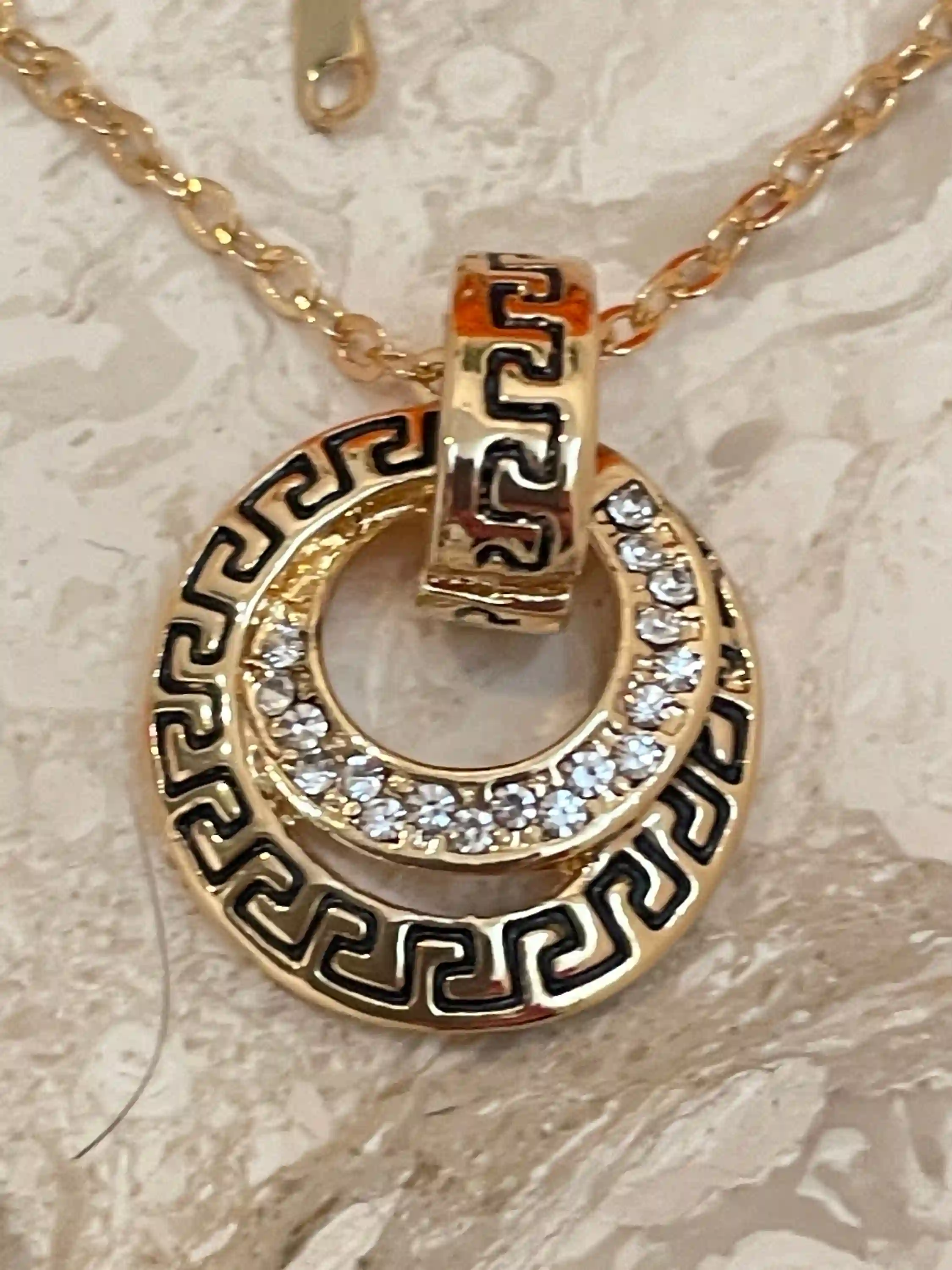 Greek Gold Jewelry SET, Greek Key Necklace, Meander Pendant, Greek Key Bracelet & Meander Earrings, Yellow Gold Jewelry, 86 CZ HANDSET 