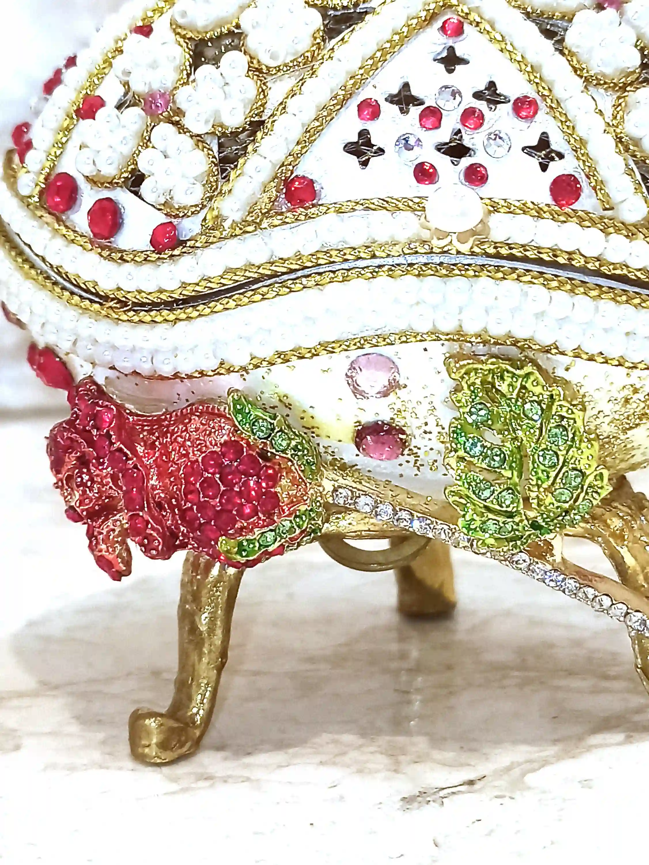 Faberge-Style egg Christmas RUBY SET 24k Gold Faberge HANDCARVED Real Egg Musical Jewelry Box Vintage Gift, Ruby Necklace Earrings Ring Bracelet 