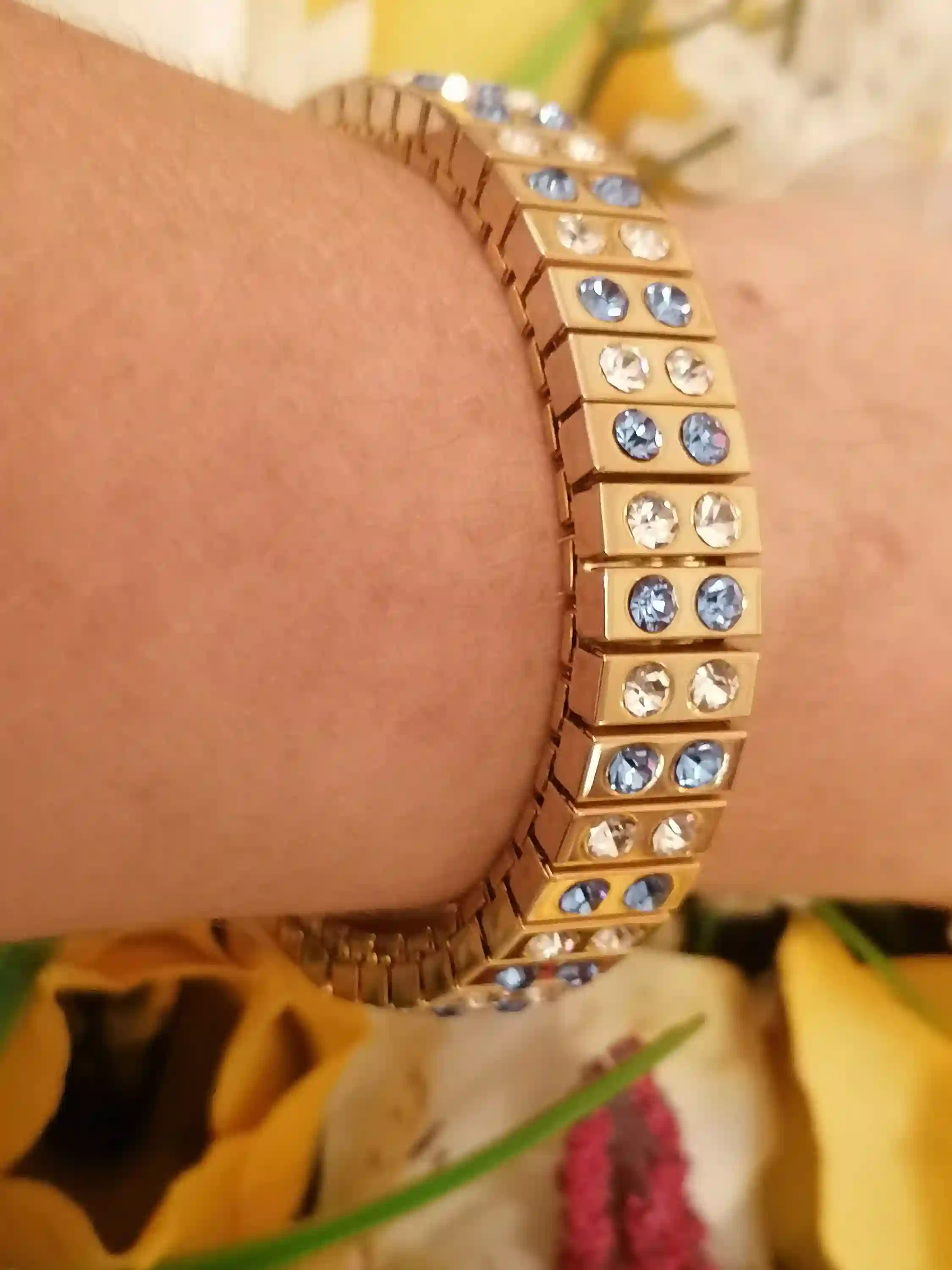 Something Blue for bride WEDDING Bracelet GIFT 24kt GOLD Stretch Swarvoski wedding jewelry Bridesmaid blue topaz bridal bracelet Sister gift 