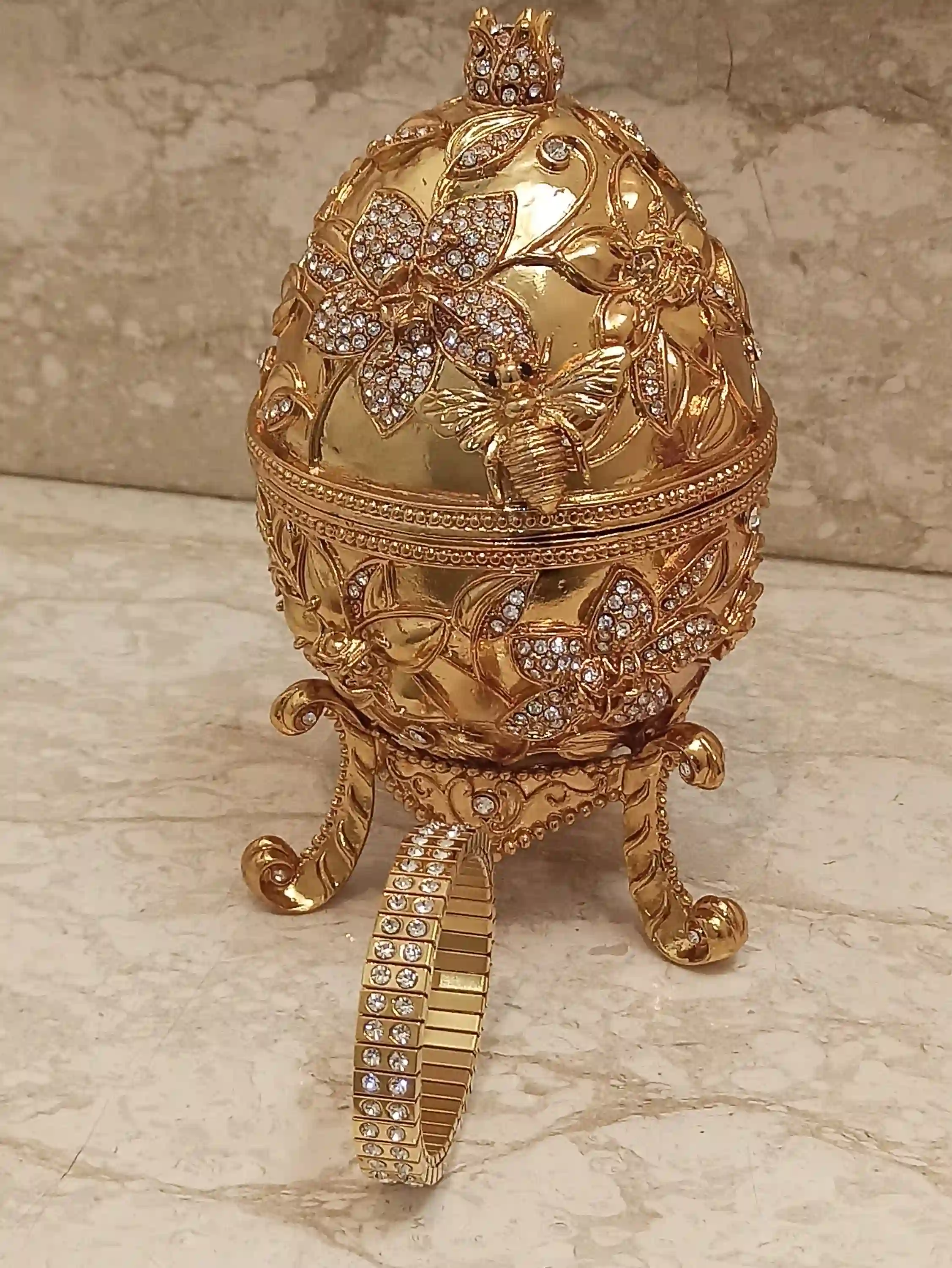 Faberge-Style Jewelry Box Pomegranate Bracelet 24k GOLD 10ct Diamond Jewish New Year GOOD LUCK Jewelry Pomagrant Greek Armenian Her GraduationGift 