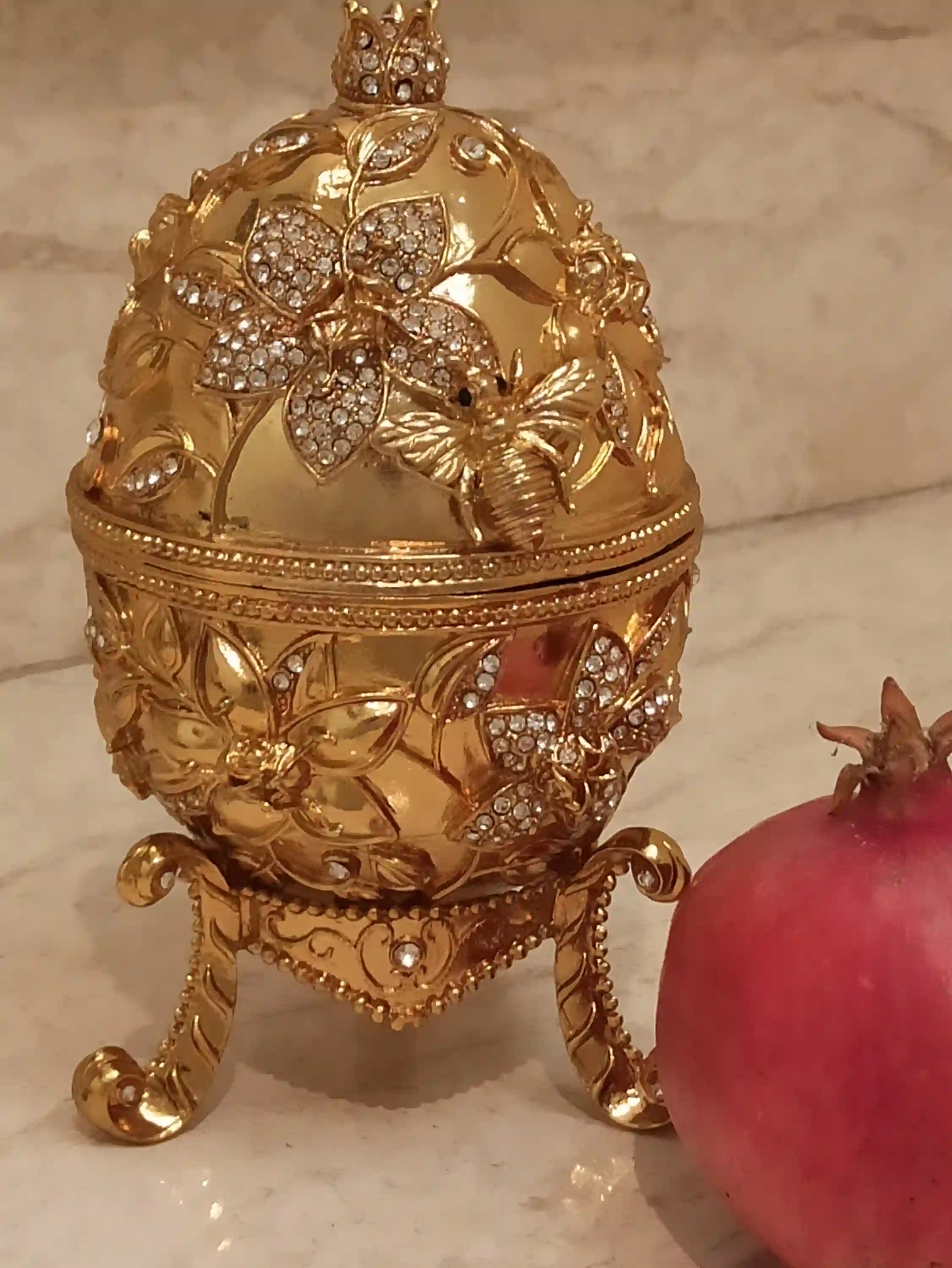 Faberge-Style Jewelry Box Pomegranate Bracelet 24k GOLD 10ct Diamond Jewish New Year GOOD LUCK Jewelry Pomagrant Greek Armenian Her GraduationGift 