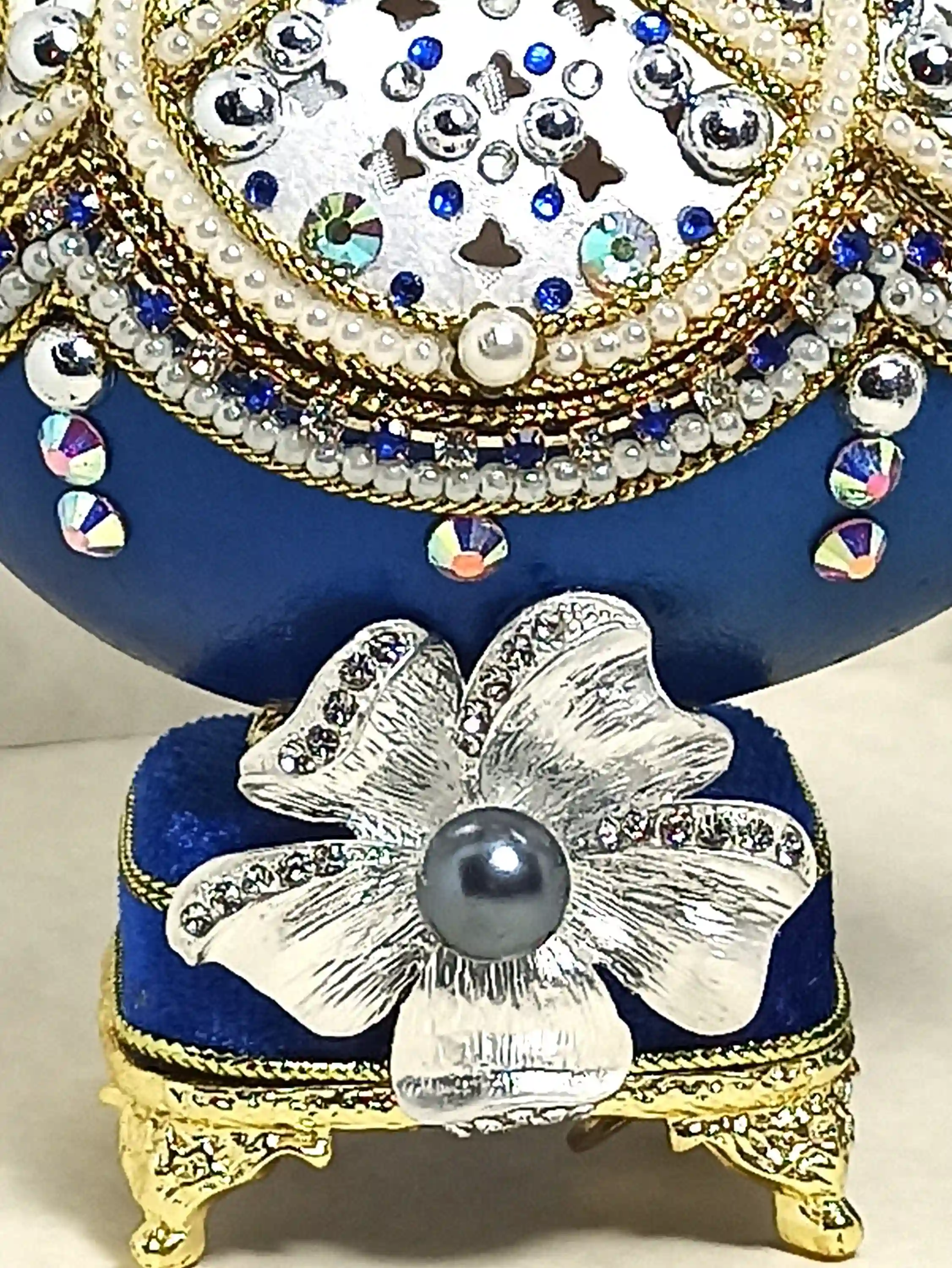 Limited Edition SILVER Faberge-Style Egg Ornament Swarovski Ball Necklace Earring and Bracelet SET Home Decor Fabrege style egg MUSIC Gift for her 