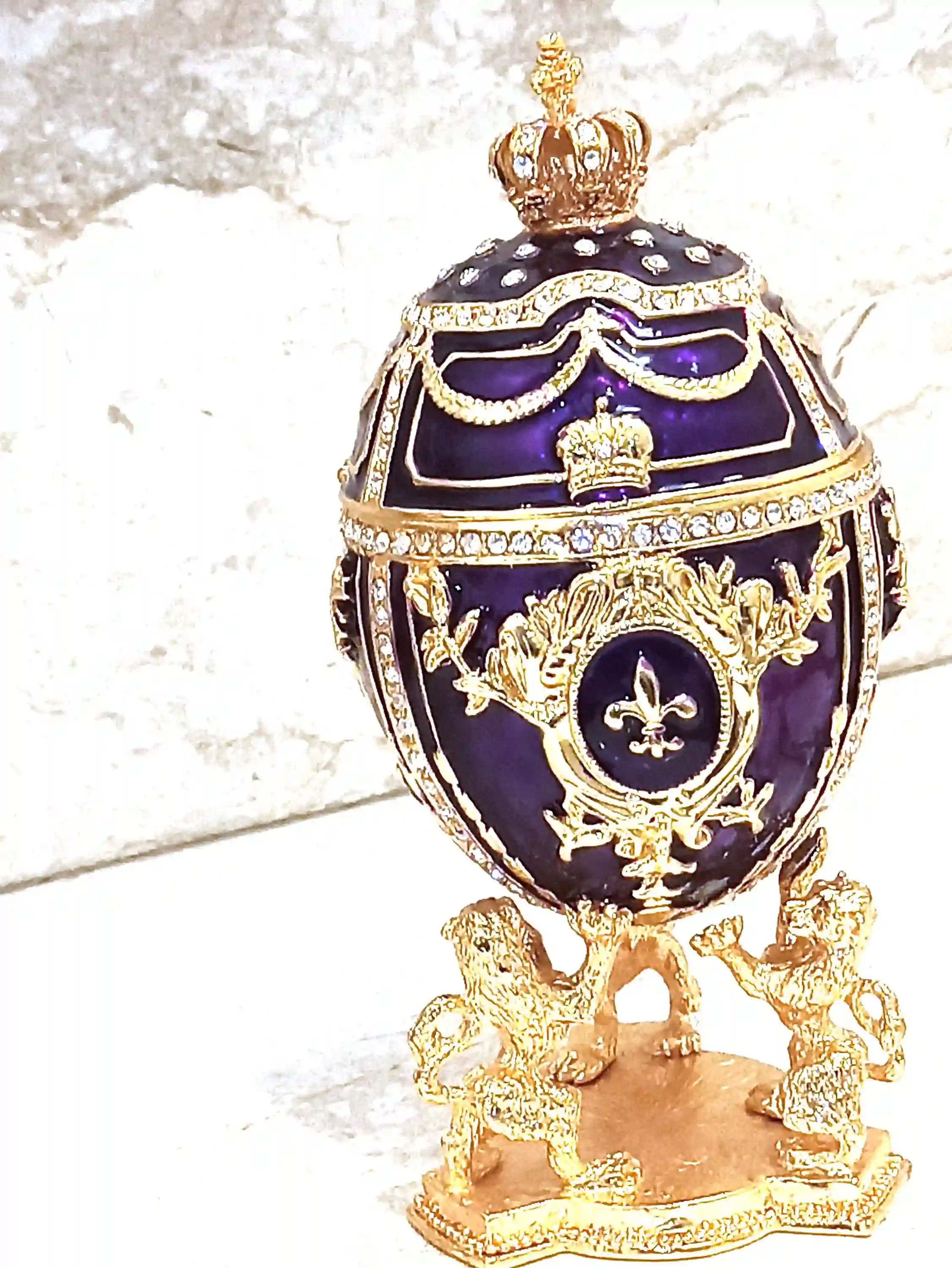 Coronation Lion Faberge Egg trinket box 24kt GOLD/Faberge Collectibles/Faberge egg Ornament/ Faberge Egg Jewelry Boxes/Faberge egg Style 