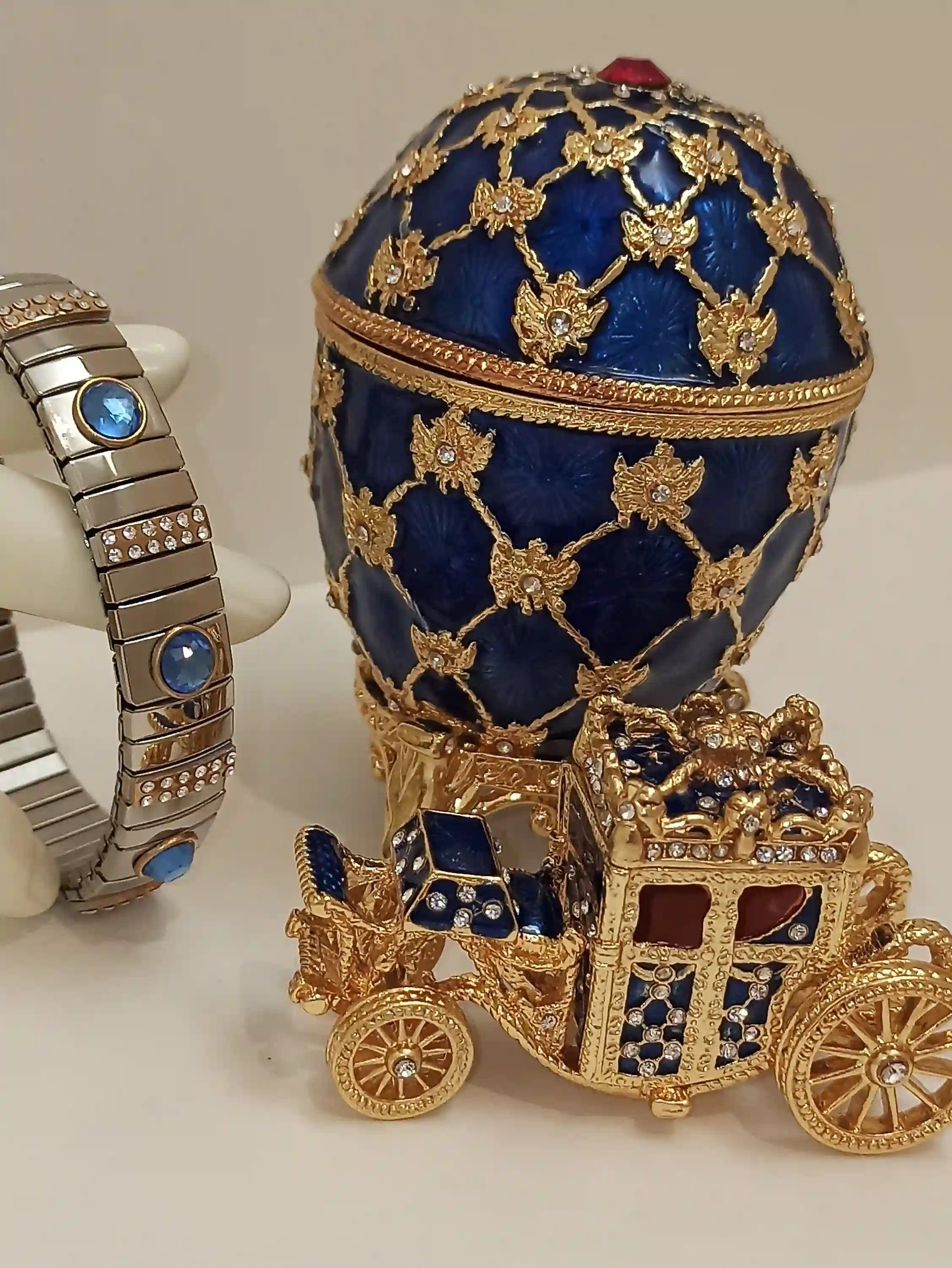 Faberge egg Ornament for Parents Fabrege egg Trinket Box Home Decoration HANDMADE New Home Owner Gift Bracelet 24kGOLD 10ct AustrianCrystal 