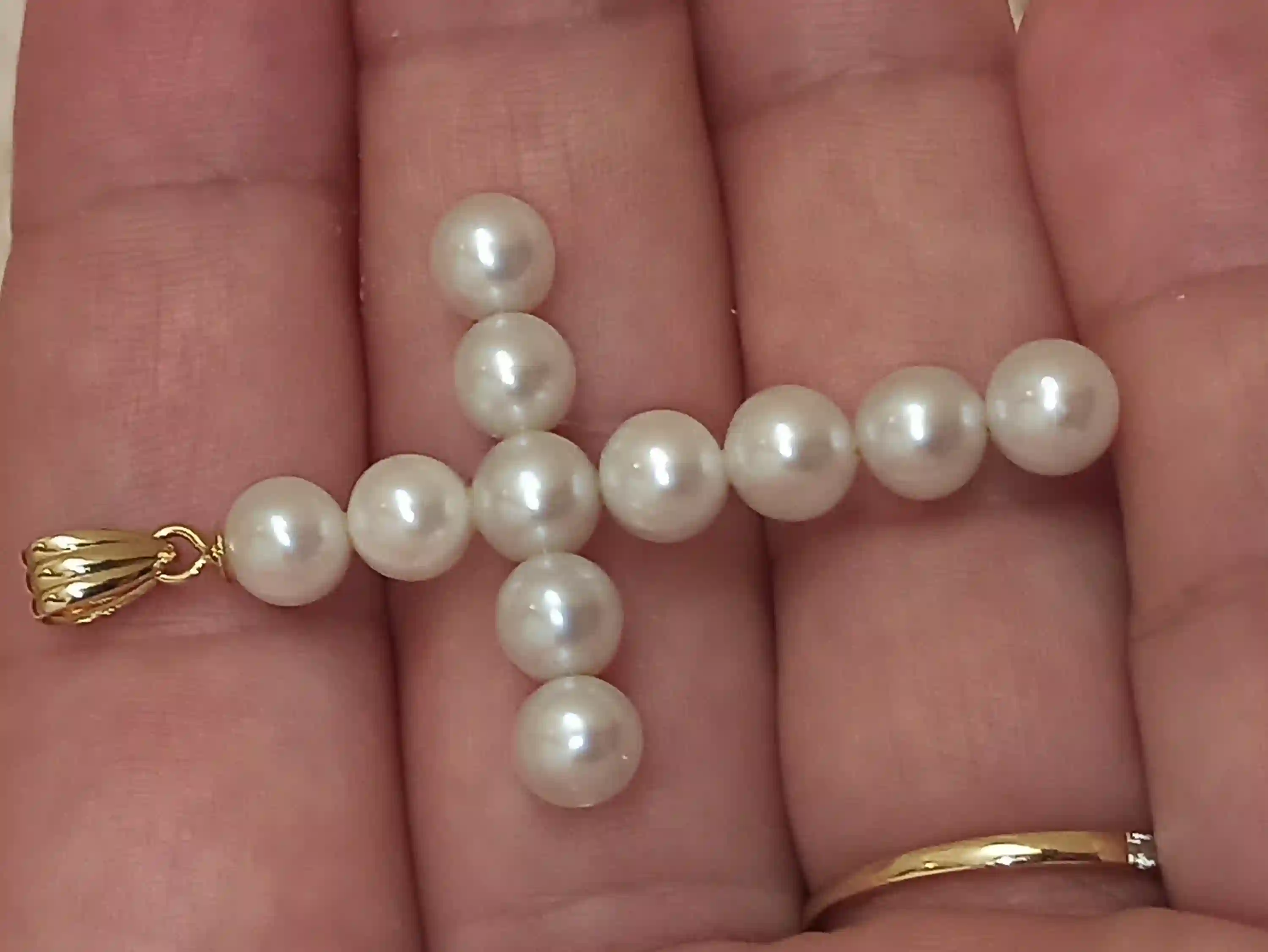 Large Pearl Cross Pendant 18k GOLD Christian Cross Jewelry Women Christian Gifts for Christian Mother of the Groom Gift NATURAL Pearl Cross 