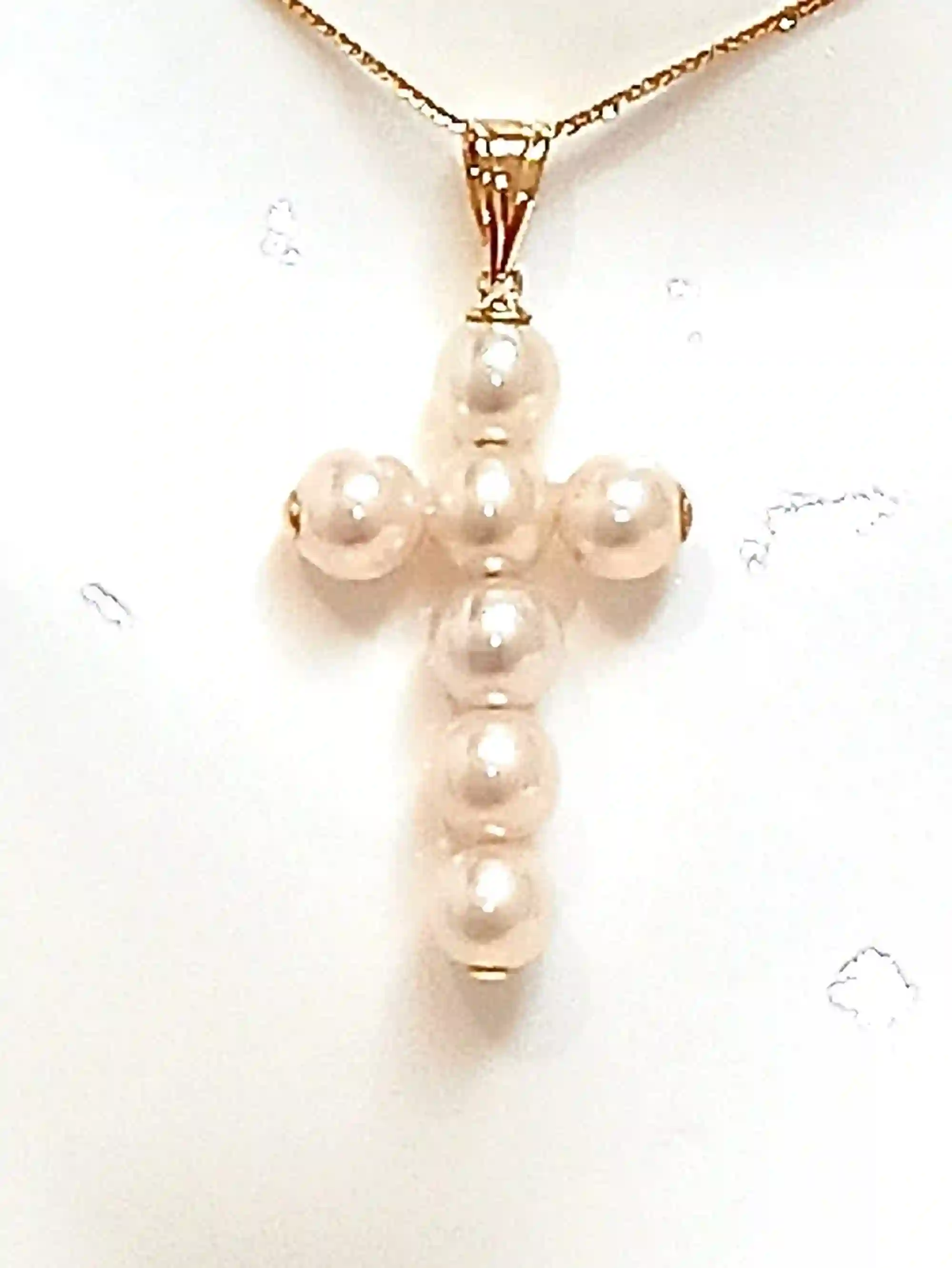 18k GOLD PEARL Gold Crucifix Pendant Gift for her Religious Pearl Cross Necklace Cross Pendant Christian Baptism Gift Girl Christening Cross 