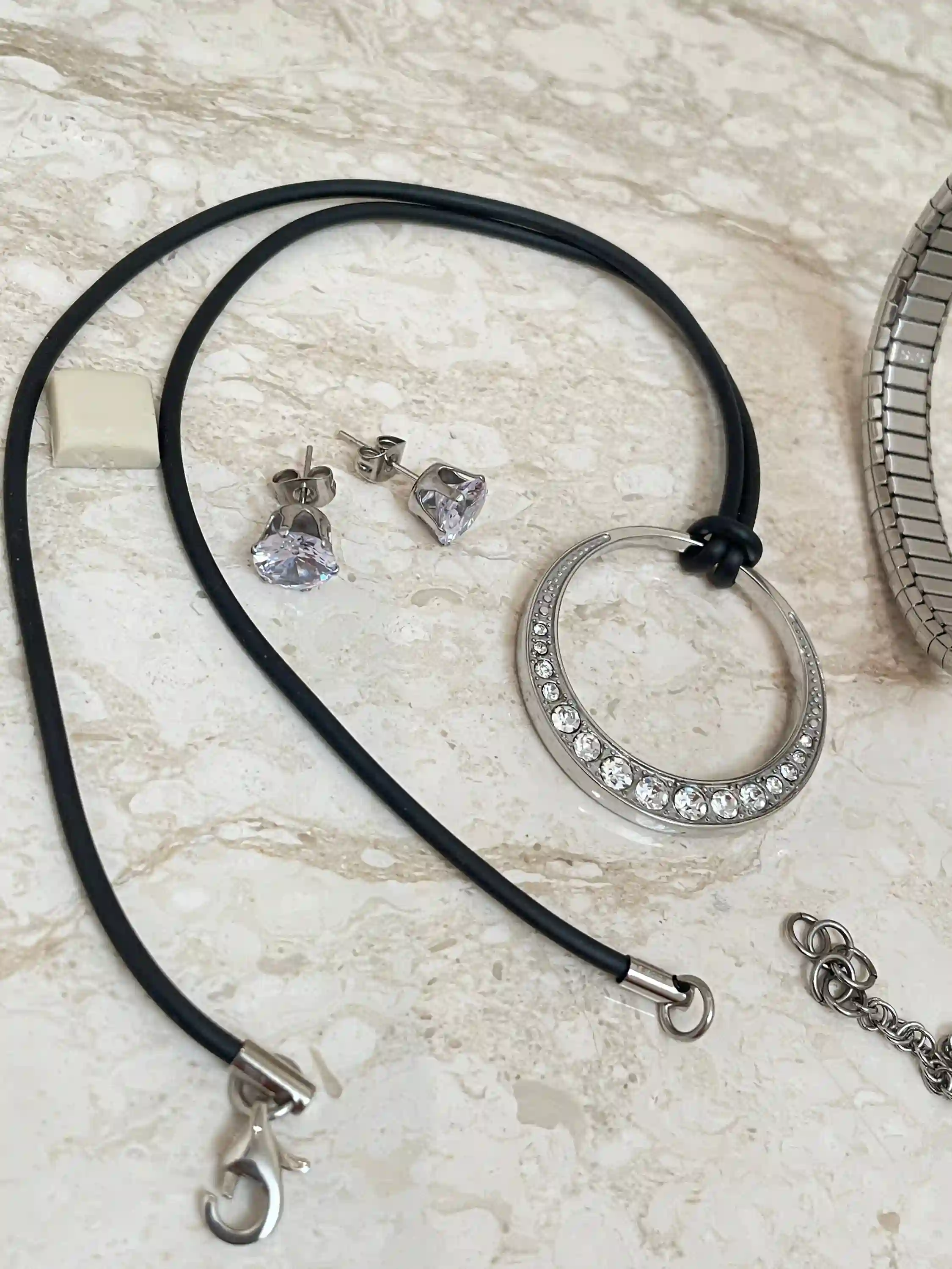 Designer Handmade Round Necklace Jewelry SET - Silver Jewelry Gemstone Pendant Set Open Circle Thankyou Gift for her Statement Necklace SET 