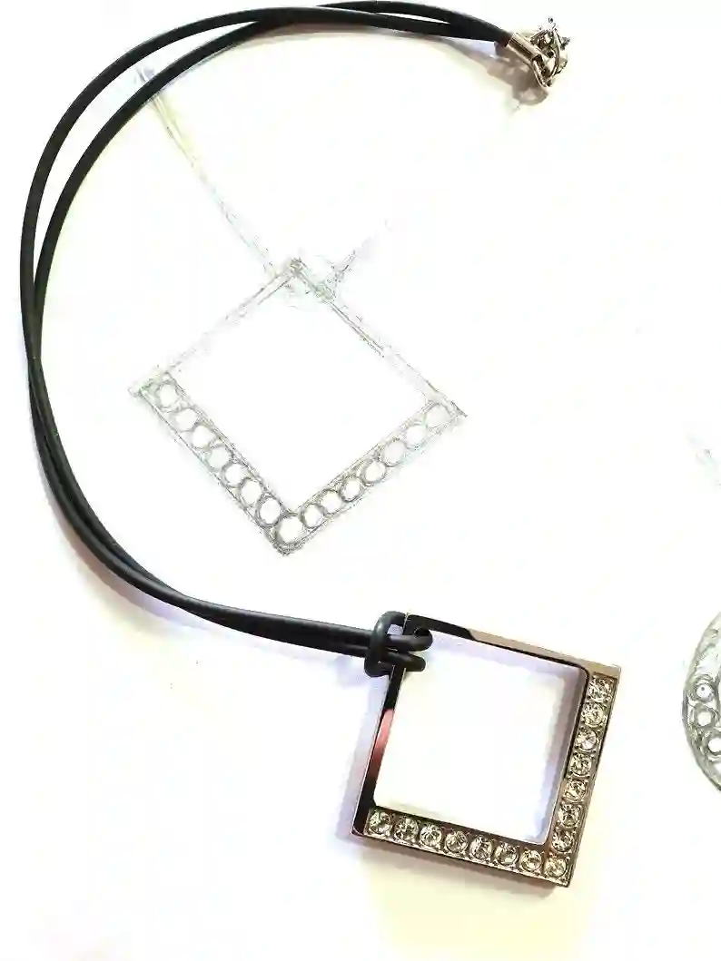 Diamond Necklace Square Shaped Jewelry SET Silver Pendant + Silver Diamond Bracelet + Hypoallergenic Earrings Swarovski Diamond HANDMADE SET 