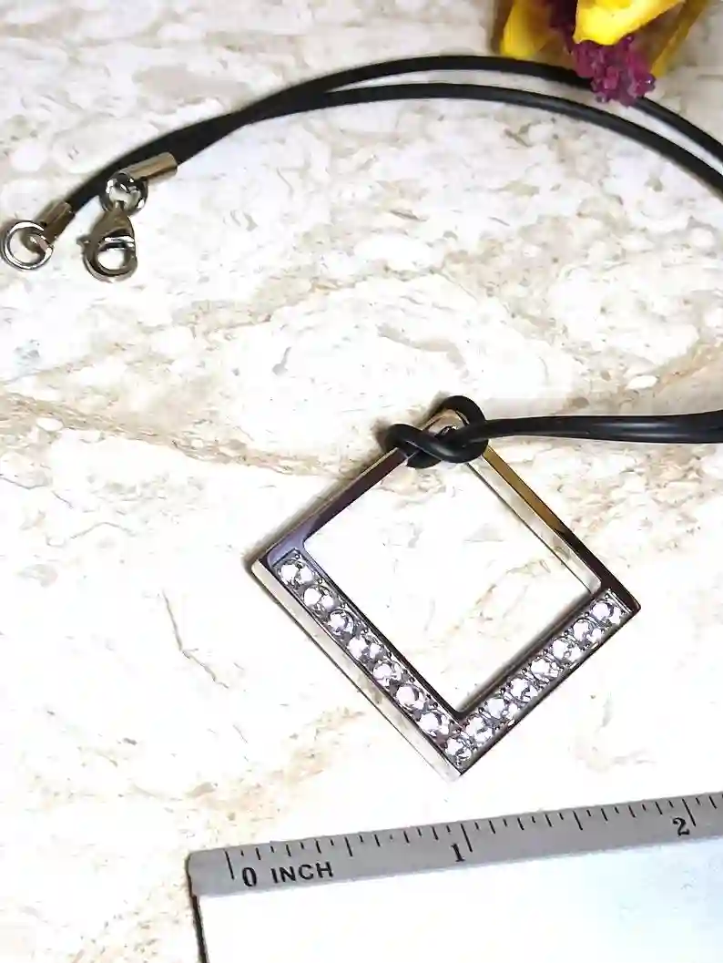 Diamond Necklace Square Shaped Jewelry SET Silver Pendant + Silver Diamond Bracelet + Hypoallergenic Earrings Swarovski Diamond HANDMADE SET 