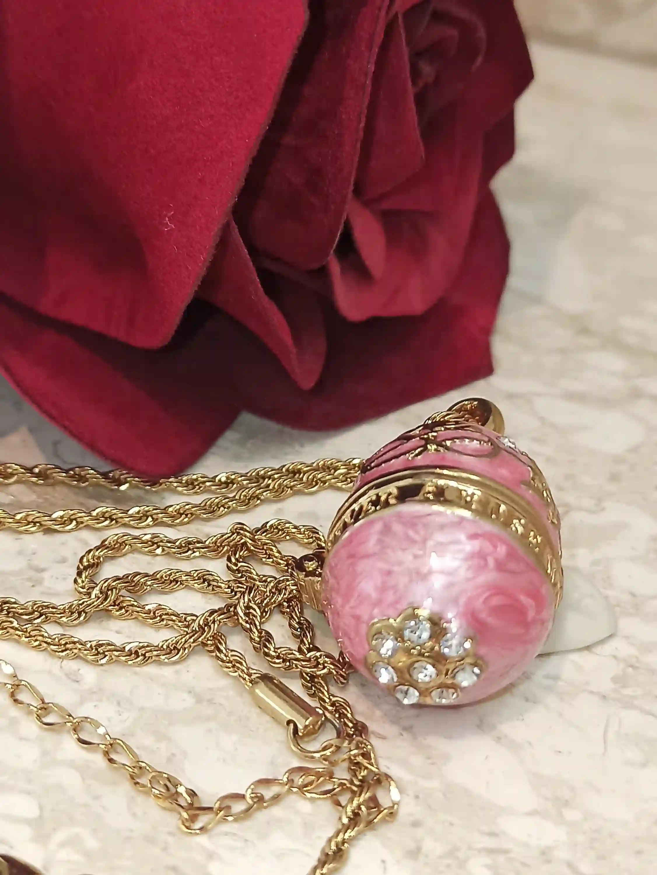 Pink FABERGE-Style egg Jewelry/Pink Necklace with Pendant Set and Her bracelet set/ Graduation gift for her/Swarovski Topaz Gems/HANDMADE/24k Gold 