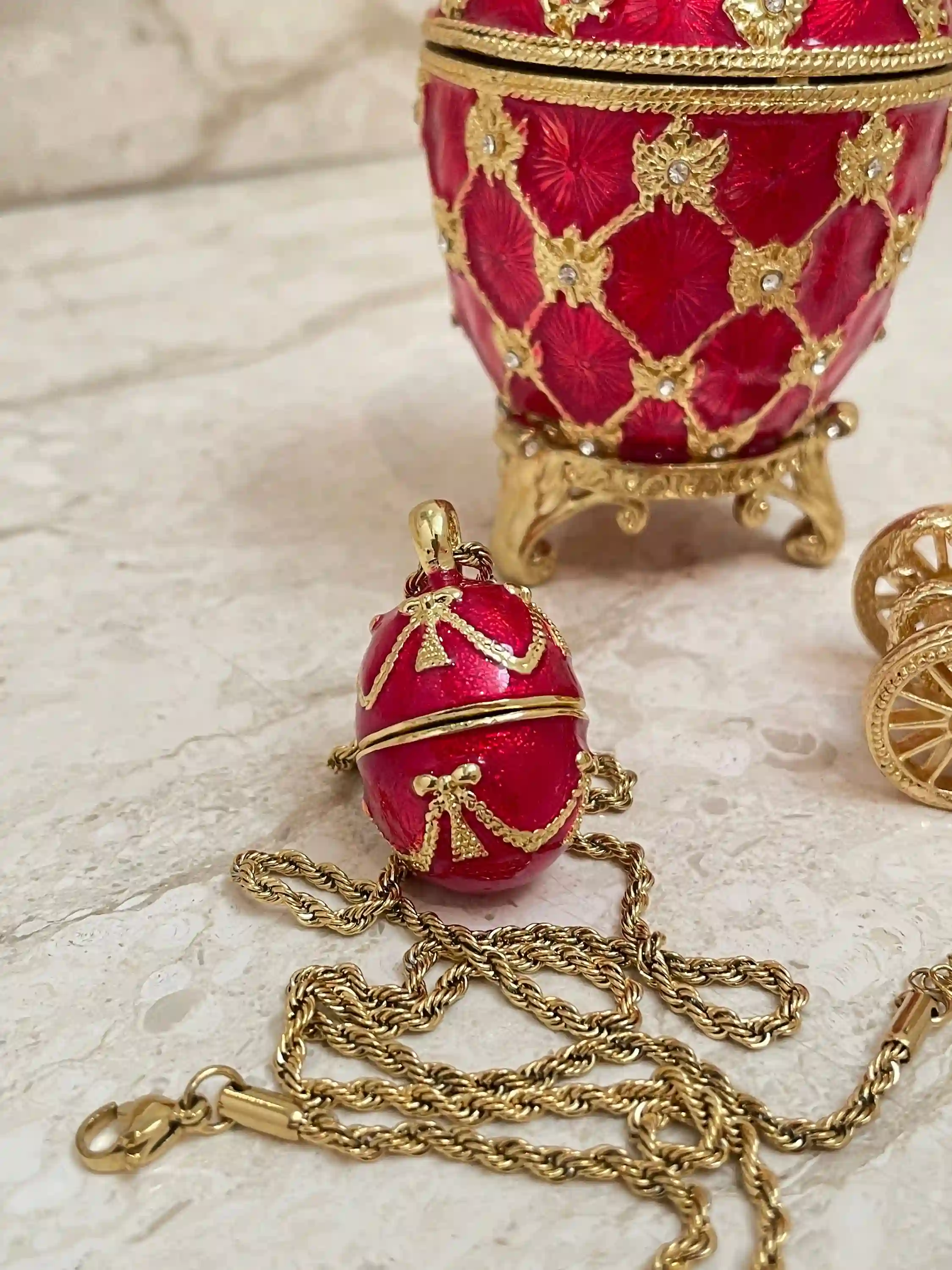 Faberge Ruby Faberge style egg & Faberge Pendant - Red Faberge egg Perfect gift to her HANDMADE Faberge Luxury Jewelry box egg 24k GOLD 