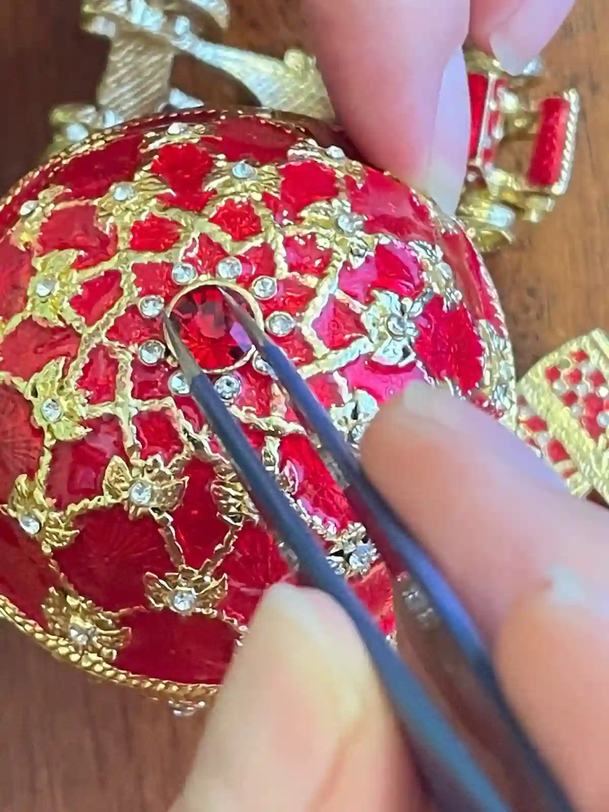 Handmade Ruby Faberge Style Egg Trinket & Gold Bracelet Faberge egg Christmas Easter Egg Valentine Gift for him, Faberge egg Decorative box 
