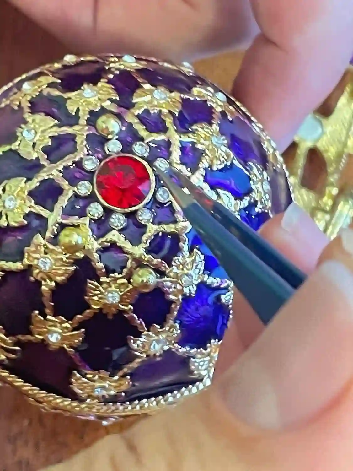 Amethyst Faberge egg EMPEROR Faberge style Egg Guilloche Enamel Boyfriend Grad Gift for him 24k GOLD Austrian Crystal HANDSET Home decor 