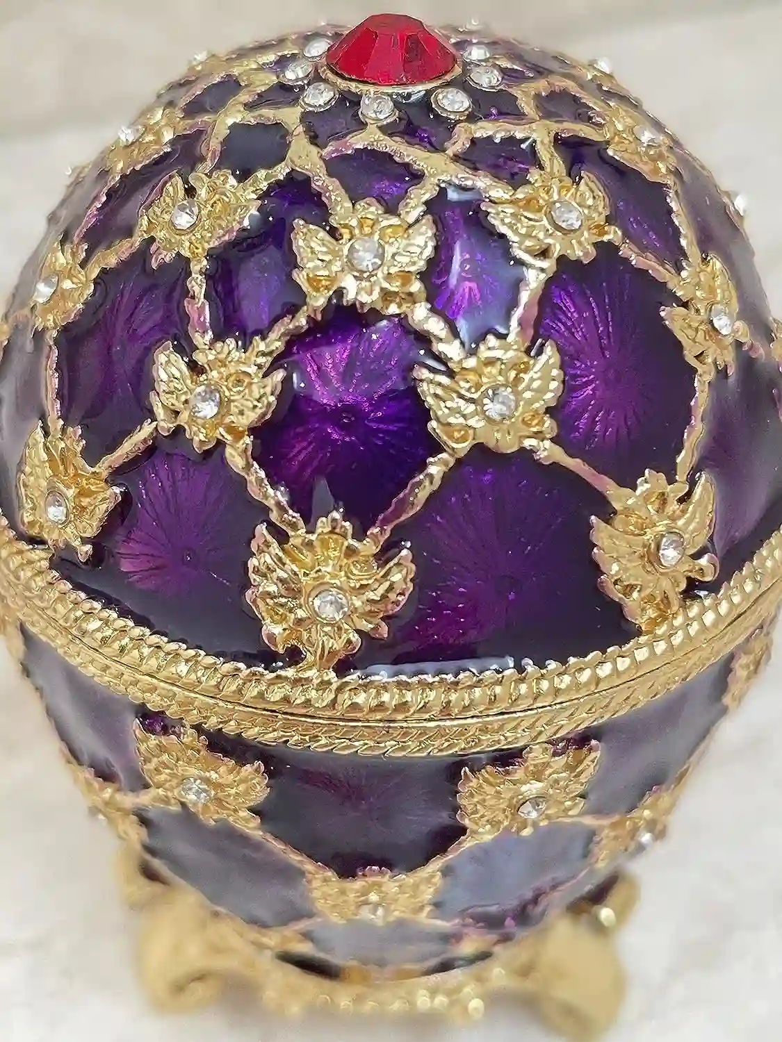 Amethyst Faberge egg EMPEROR Faberge style Egg Guilloche Enamel Boyfriend Grad Gift for him 24k GOLD Austrian Crystal HANDSET Home decor 