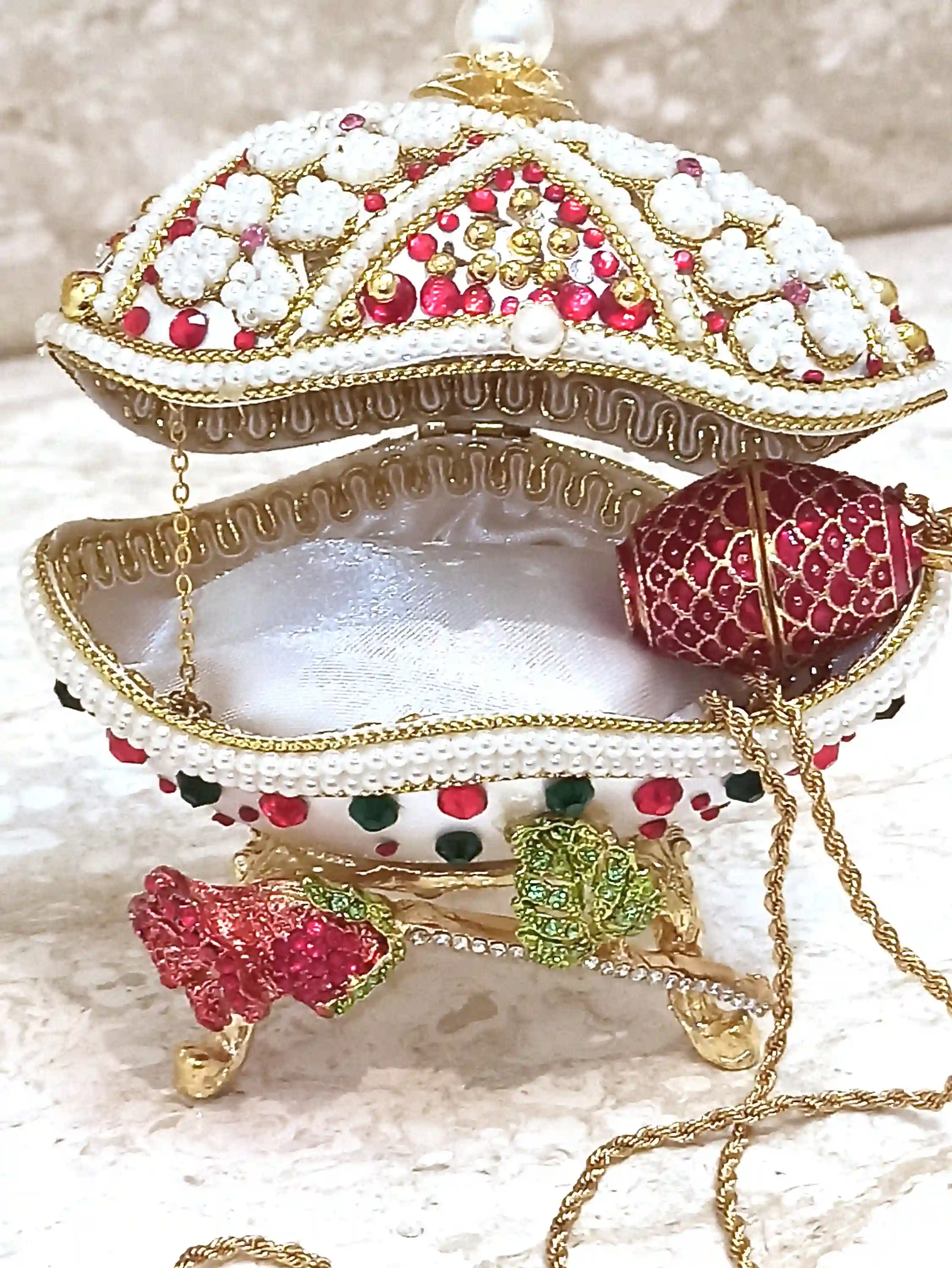 Faberge-Style EGG Ornament + Faberge-Style Egg NECKLACE + Ruby Gold Bracelet Maid Of Honor Gift Bridal Shower Gift MUSIC Birthday Gift for her 