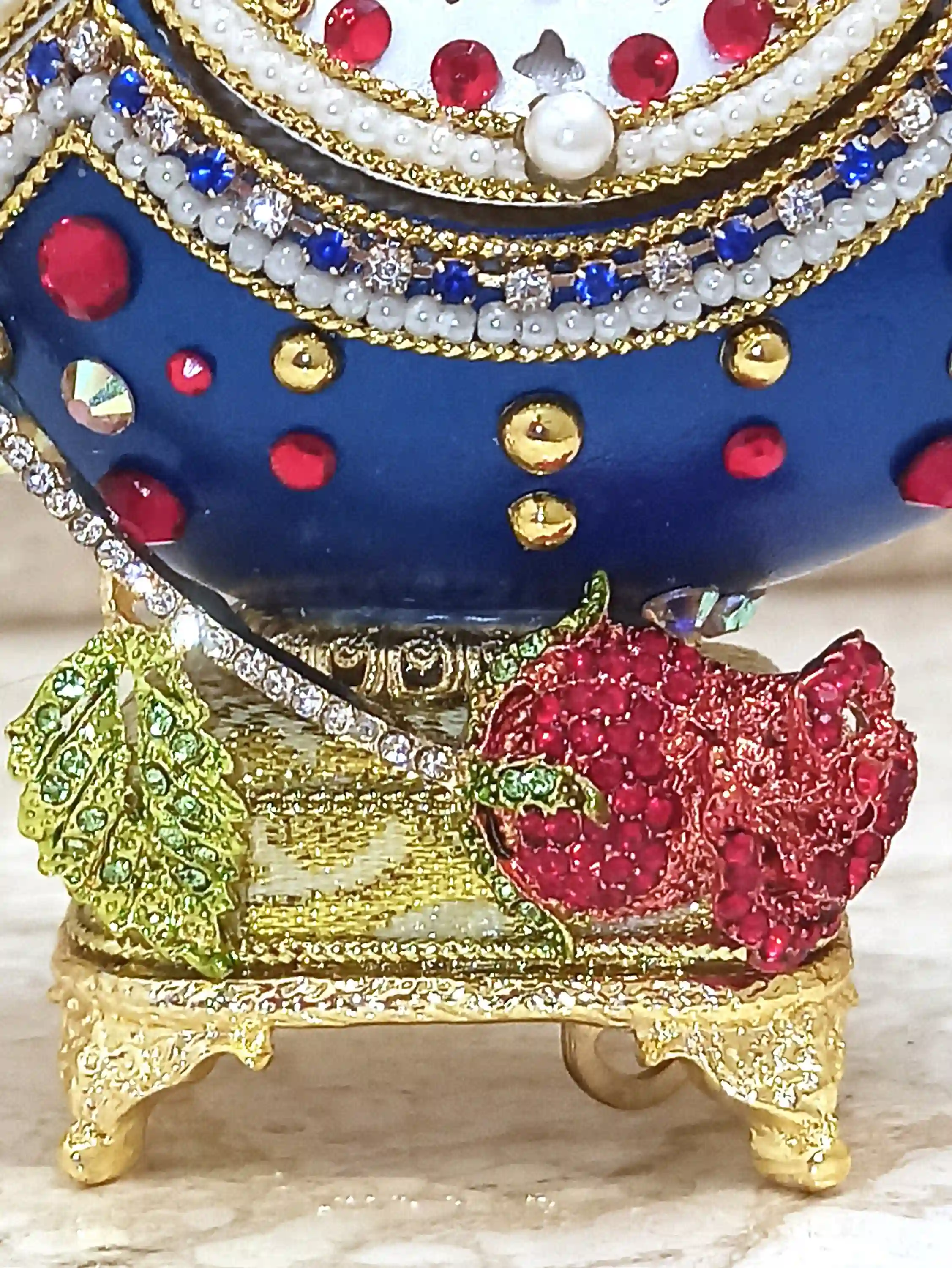 Faberge-Style egg Ornament & Faberge Egg Pendant Ruby Bracelet Gold Gift for women-Faberge Egg style Unique Music Box Home Decor gift for her bday 