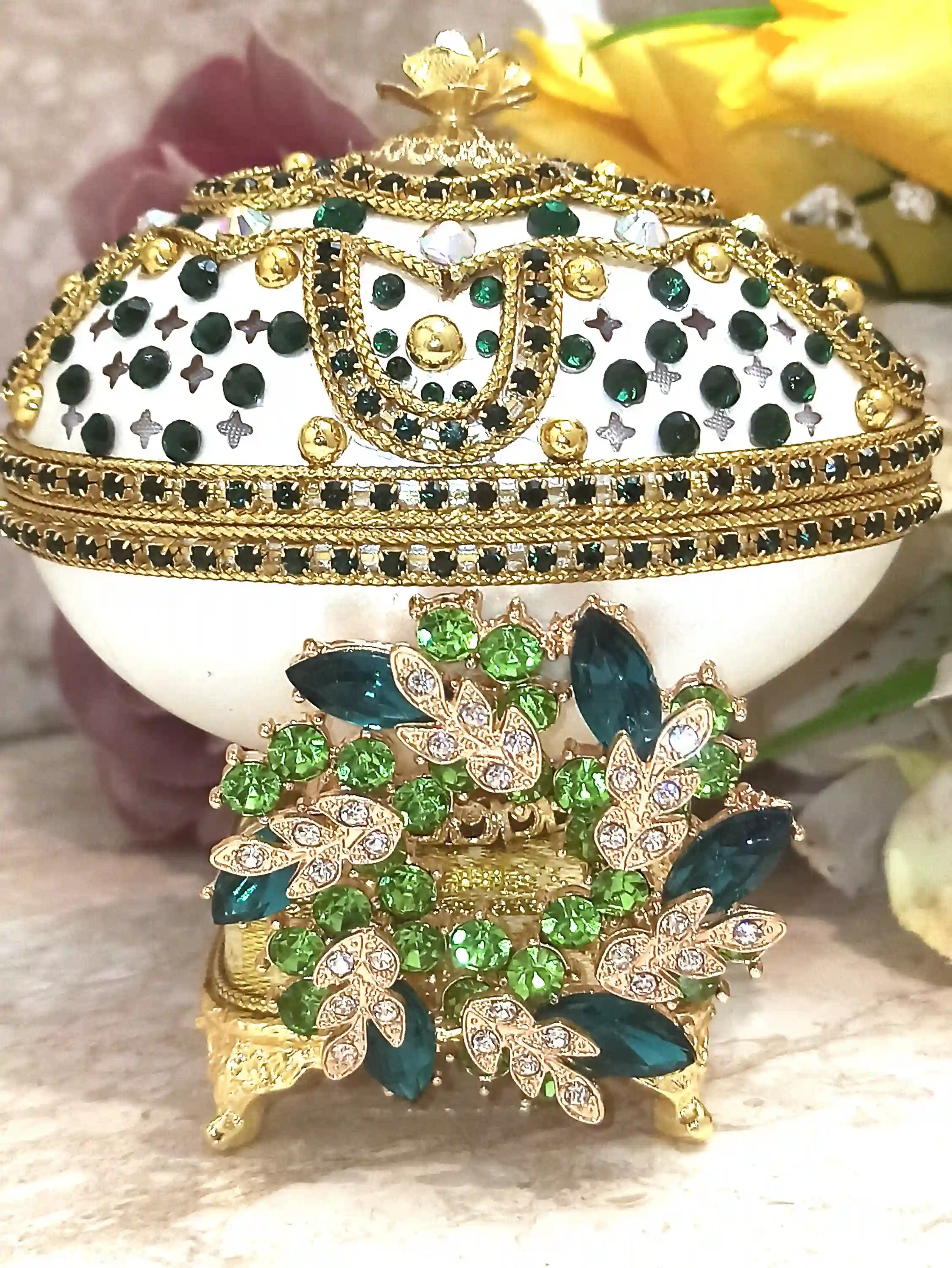 Faberge-Style egg ,Faberge Egg Pendant, Emerald Gold Bracelet, Unique Wedding gift Ideas,Unique Art, Home Decor Ornament,Faberge egg style Jewelry 