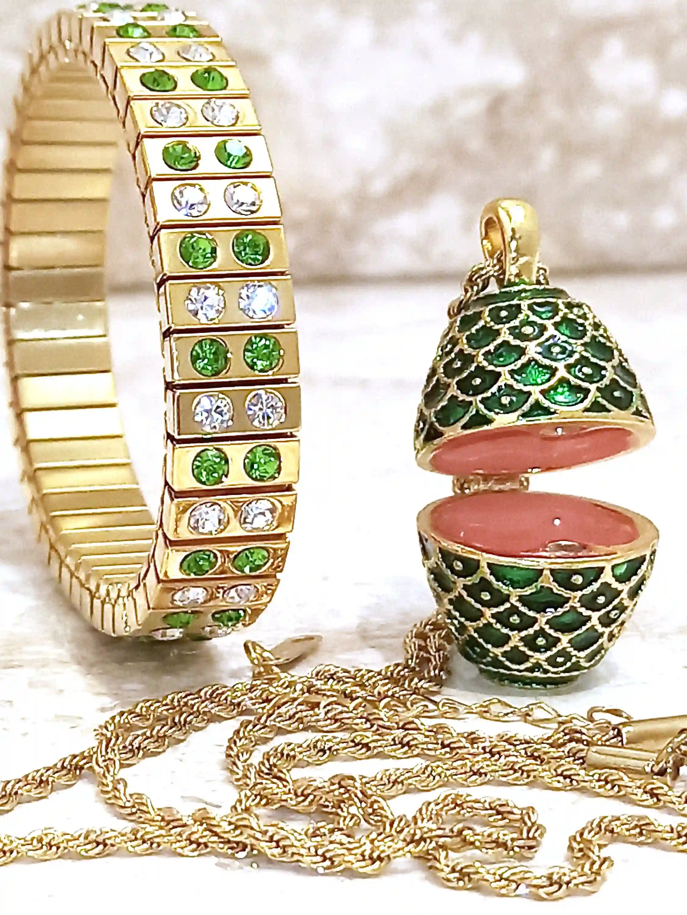 Faberge-Style egg ,Faberge Egg Pendant, Emerald Gold Bracelet, Unique Wedding gift Ideas,Unique Art, Home Decor Ornament,Faberge egg style Jewelry 
