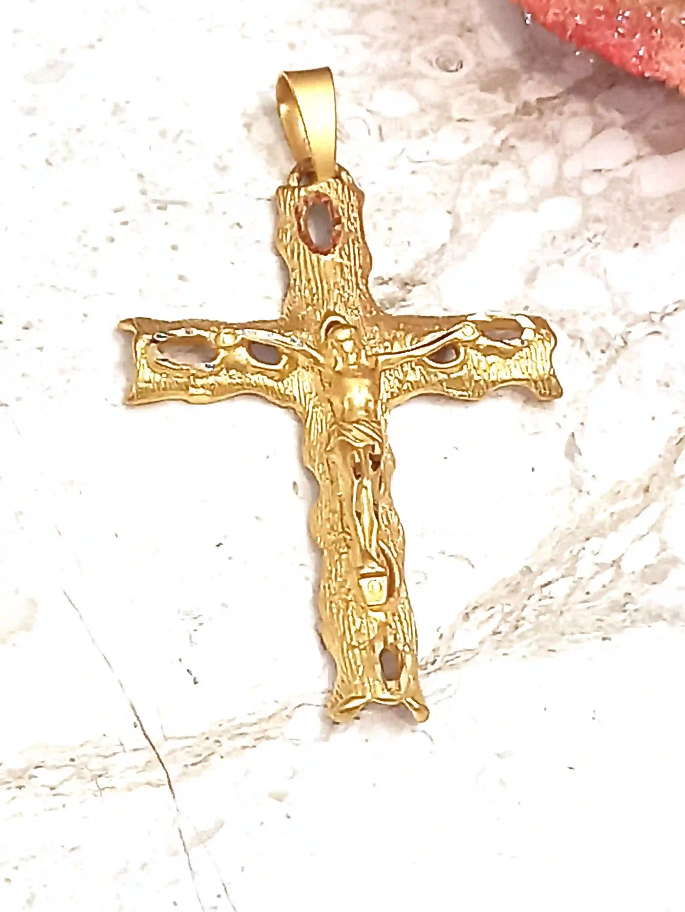 One of a KIND Cross Solid 18kt GOLD Christian Jewelry Cross Crucifix Christian Mom Jesus Christ Cross Unique gift for her- Cross for Women 