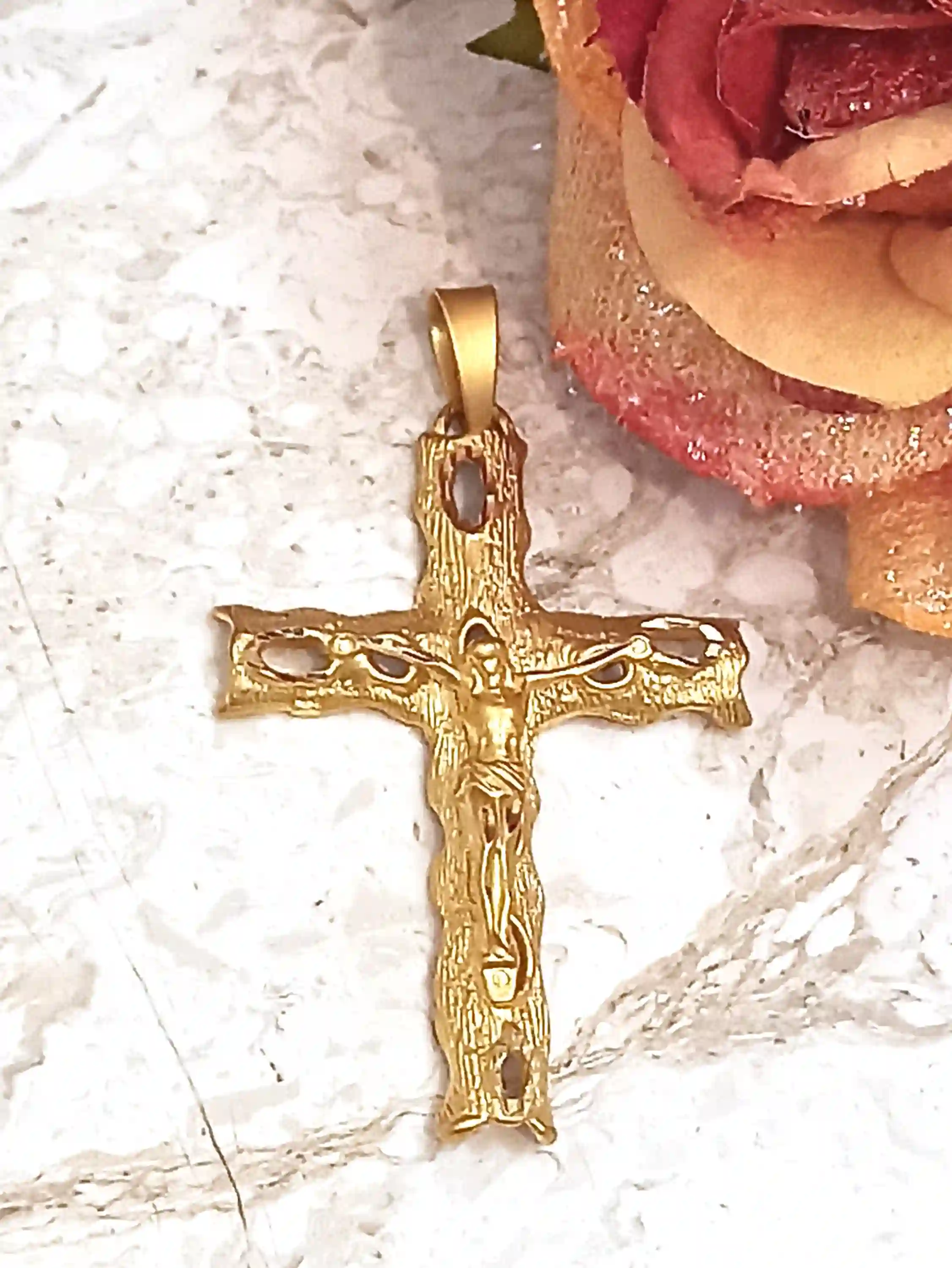 One of a KIND Cross Solid 18kt GOLD Christian Jewelry Cross Crucifix Christian Mom Jesus Christ Cross Unique gift for her- Cross for Women 