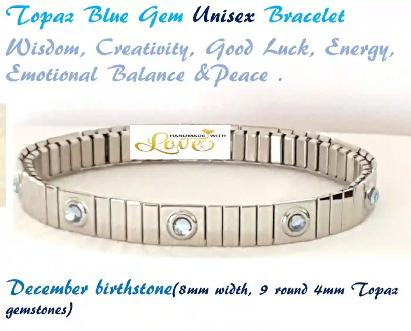 Silver Blue Topaz Bracelet December Birthstone Unisex Bracelet Gift /Sky Blue Topaz Bracelets for him and her / Blue Gemstone Topaz Jewelry 