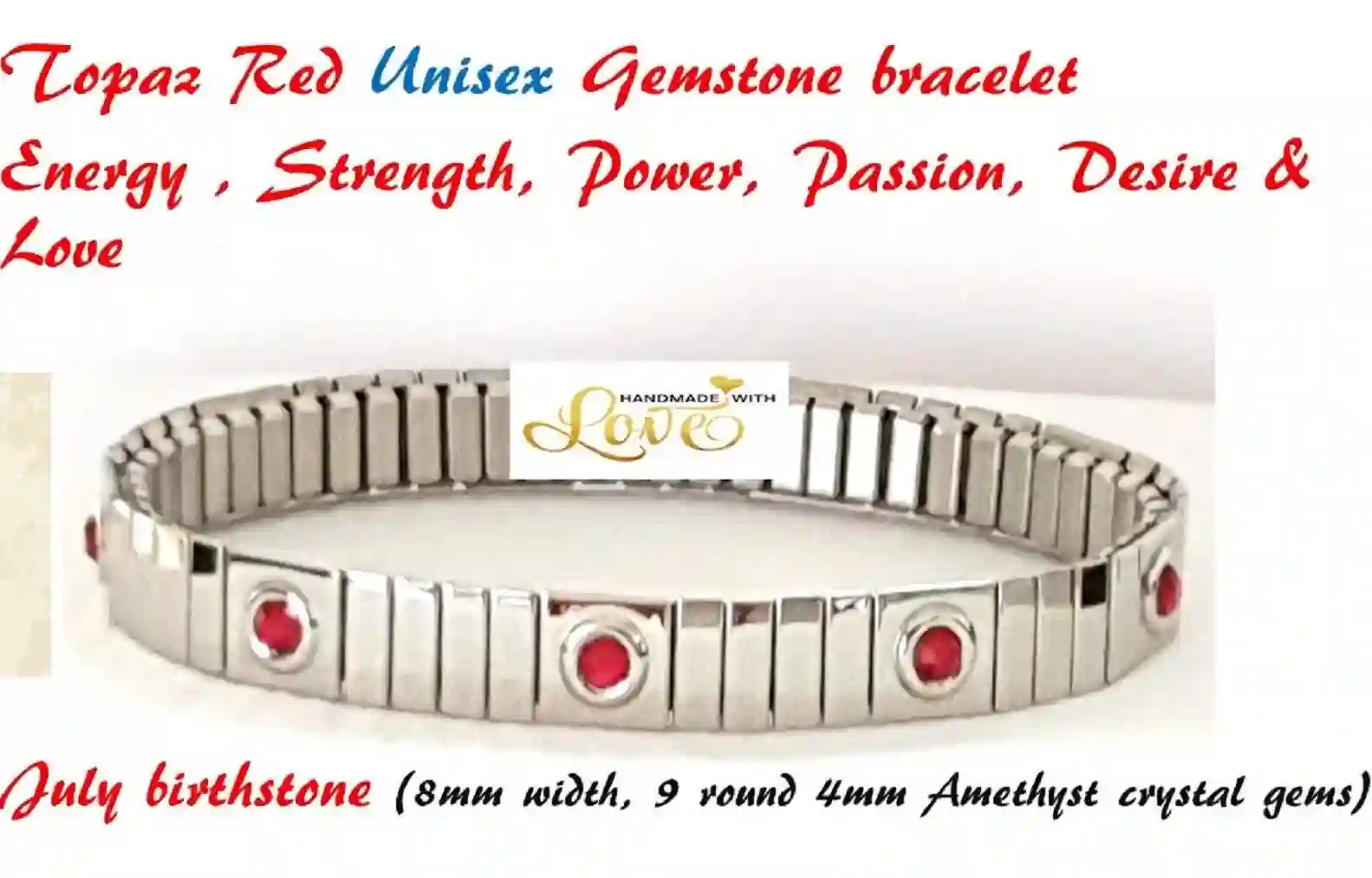 Silver Topaz Bracelet Swarovski Ruby Gift /Unisex Red bracelet/Girlfriend Boyfriend bracelet/ July birthday bracelet/Brother Sister Bracelet 