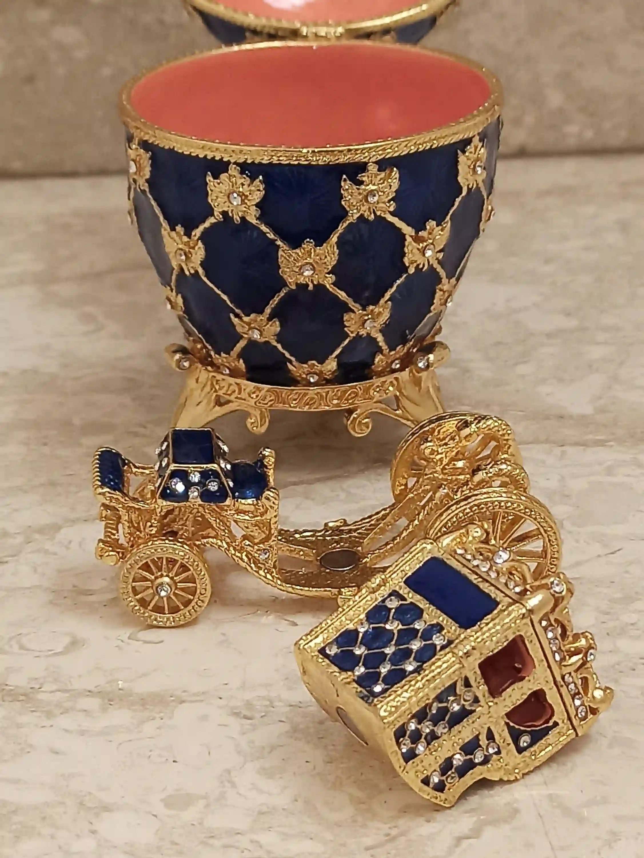 Imperial Faberge Egg Trinket box Carriage 24kGOLD Double-headed Eagle Necklace Keychain for Men gift 10ct HANDSET Austrian Crystal Diamond 
